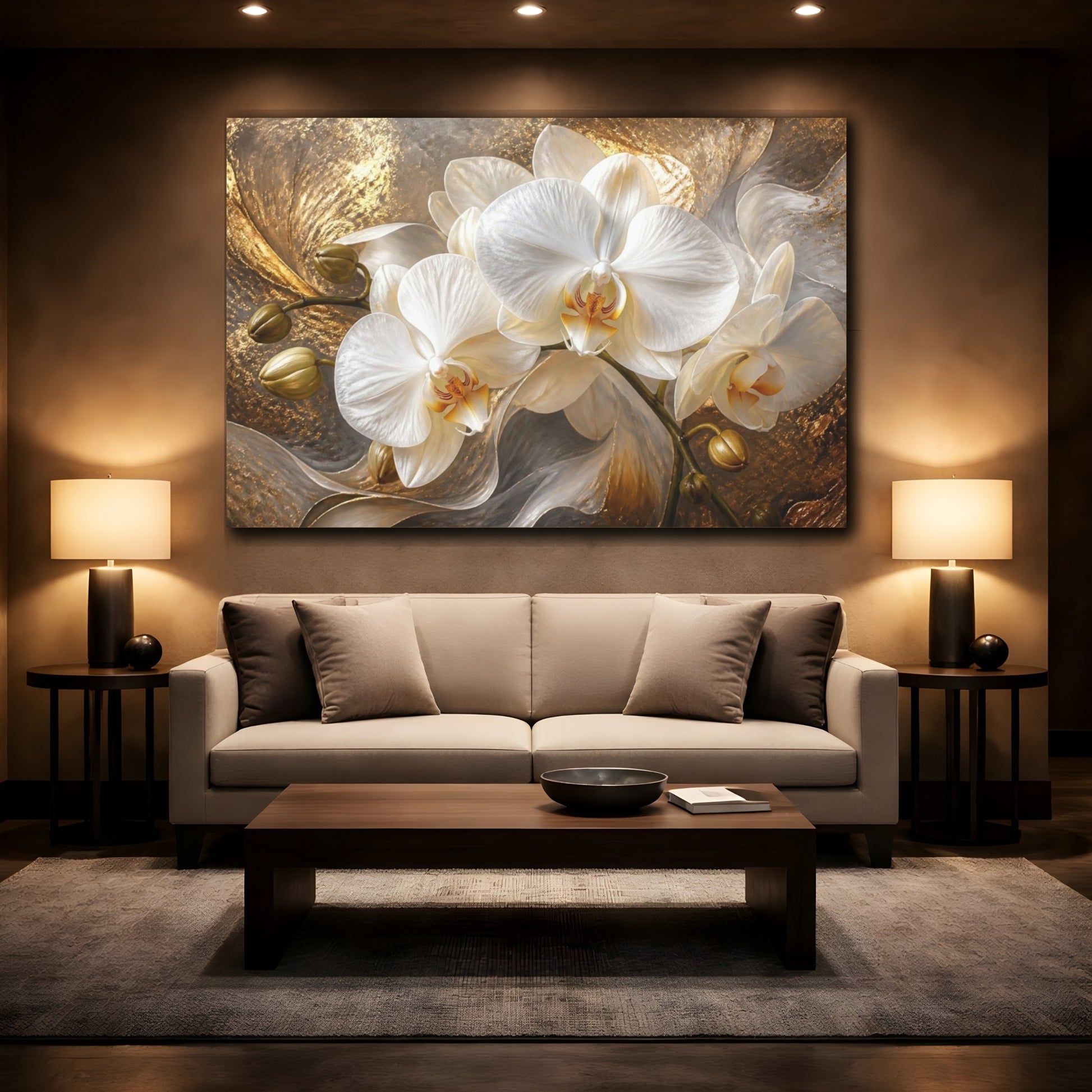 Mockup 2. White Orchid Flower Elegance shown as canvas print