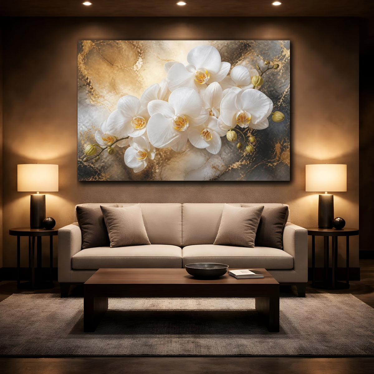 Mockup 2. White Orchid Flower Elegance shown as canvas print