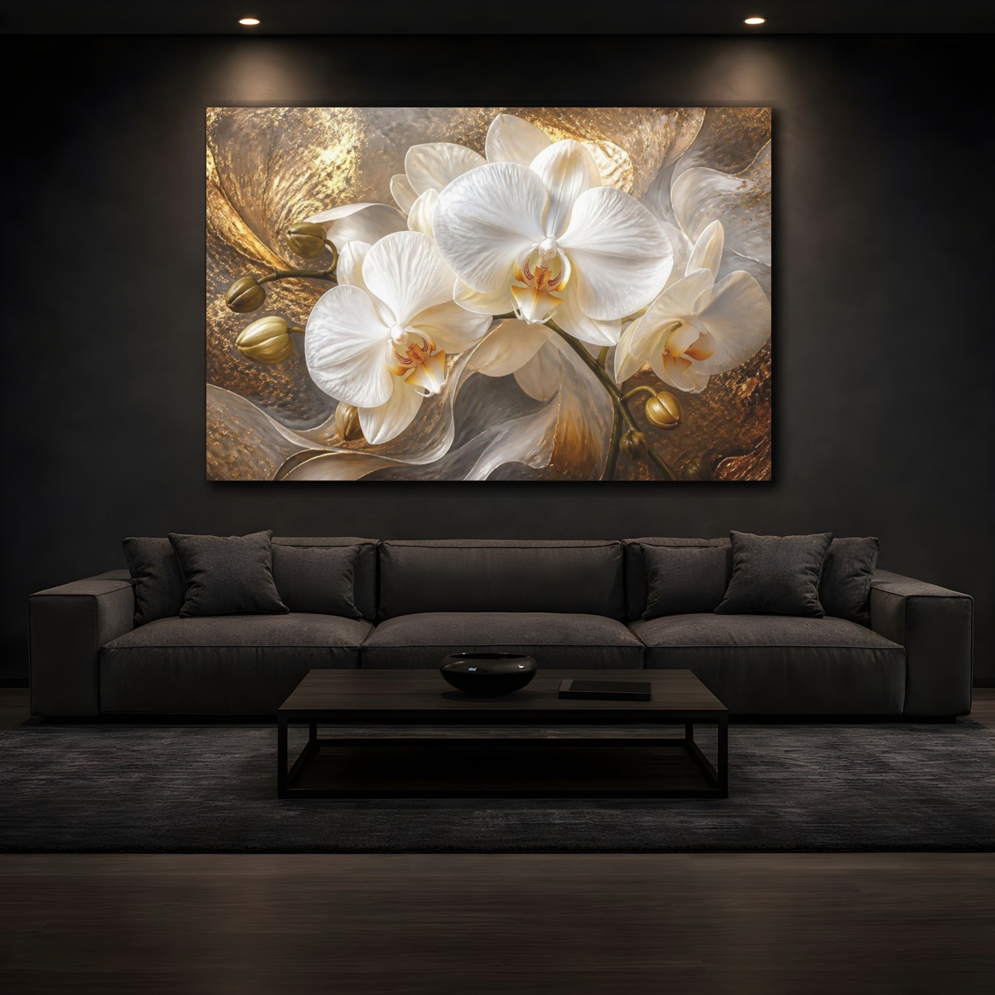 Mockup 3. White Orchid Flower Elegance shown as canvas print