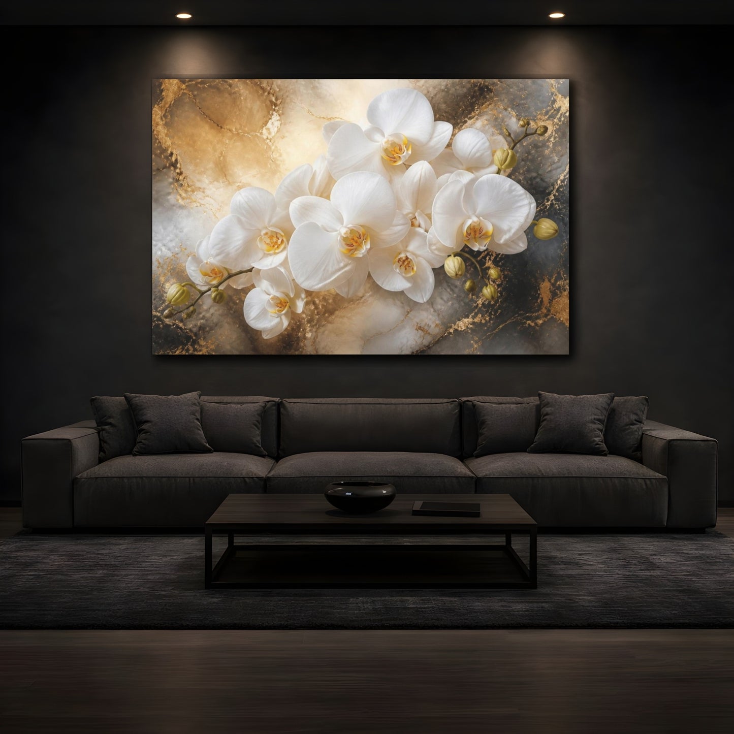 Mockup 3. White Orchid Flower Elegance shown as canvas print