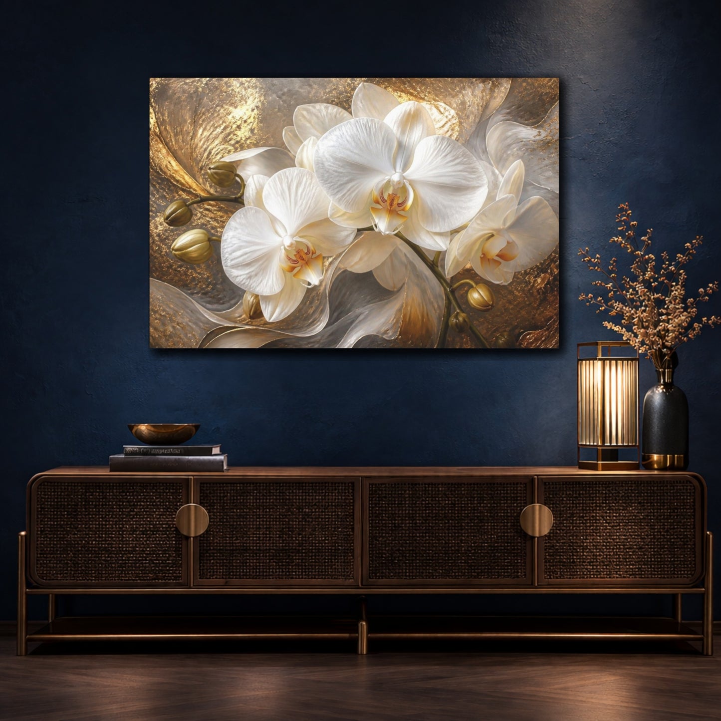 Mockup 4. White Orchid Flower Elegance shown as canvas print
