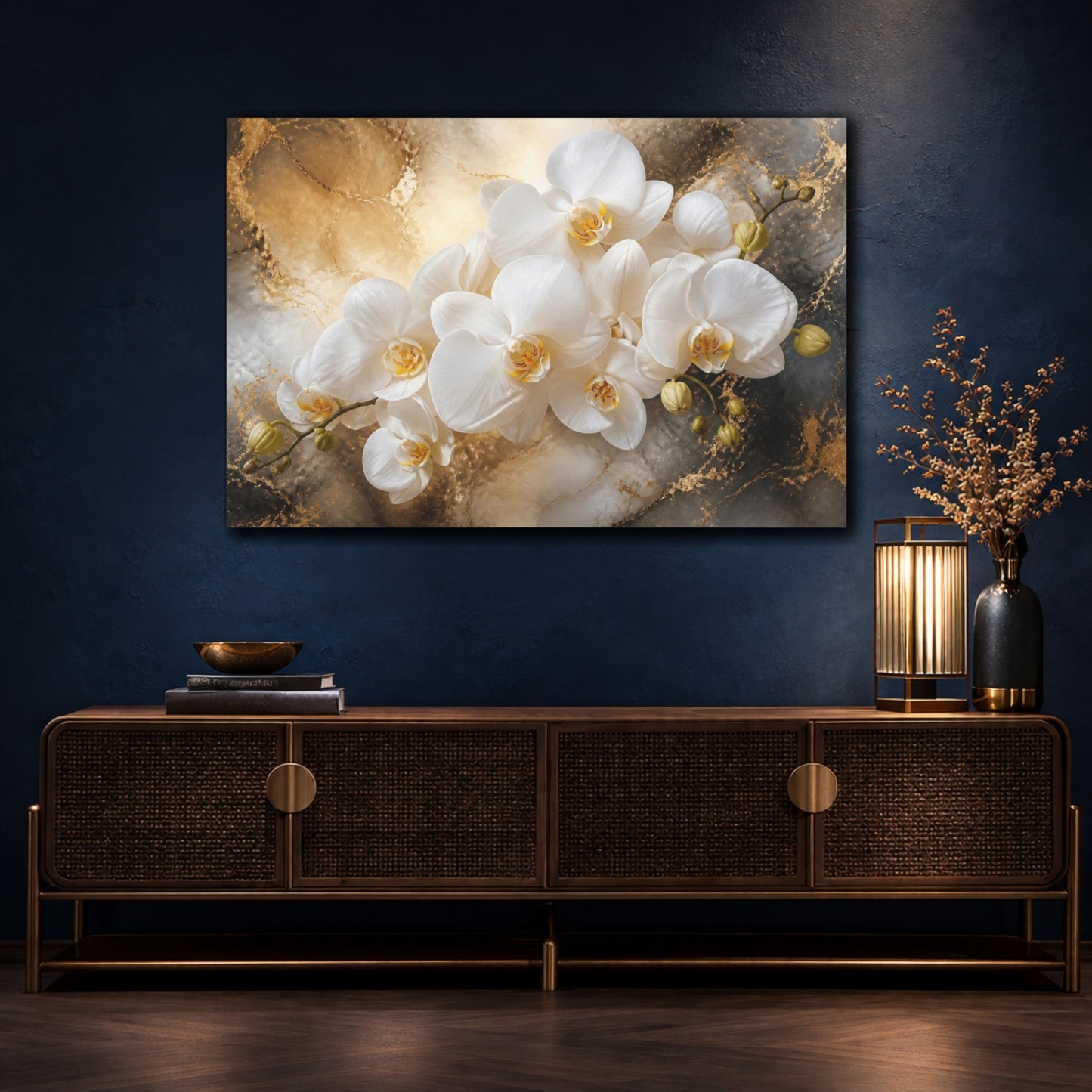Mockup 4. White Orchid Flower Elegance shown as canvas print