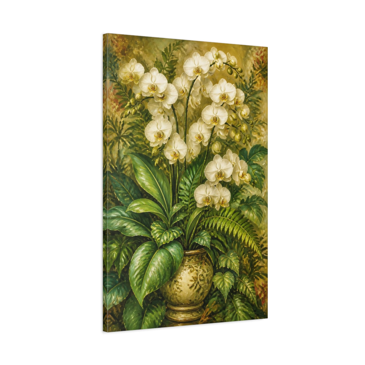 Main Mockup. White Orchid Flowers Bouquet shown as canvas print