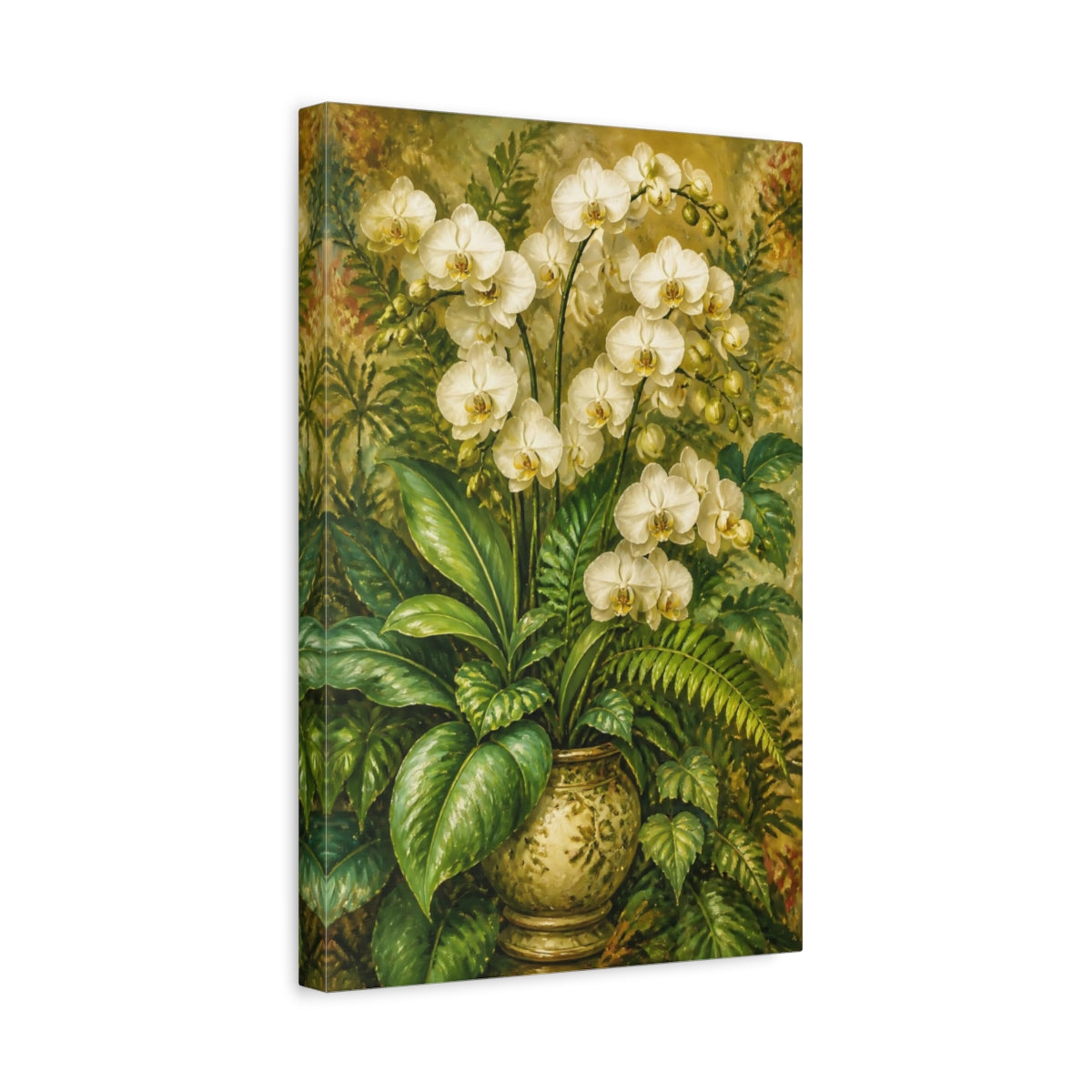 Side Mockup 4. White Orchid Flowers Bouquet shown as canvas print