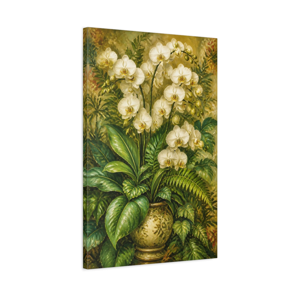 Side Mockup 2. White Orchid Flowers Bouquet shown as canvas print