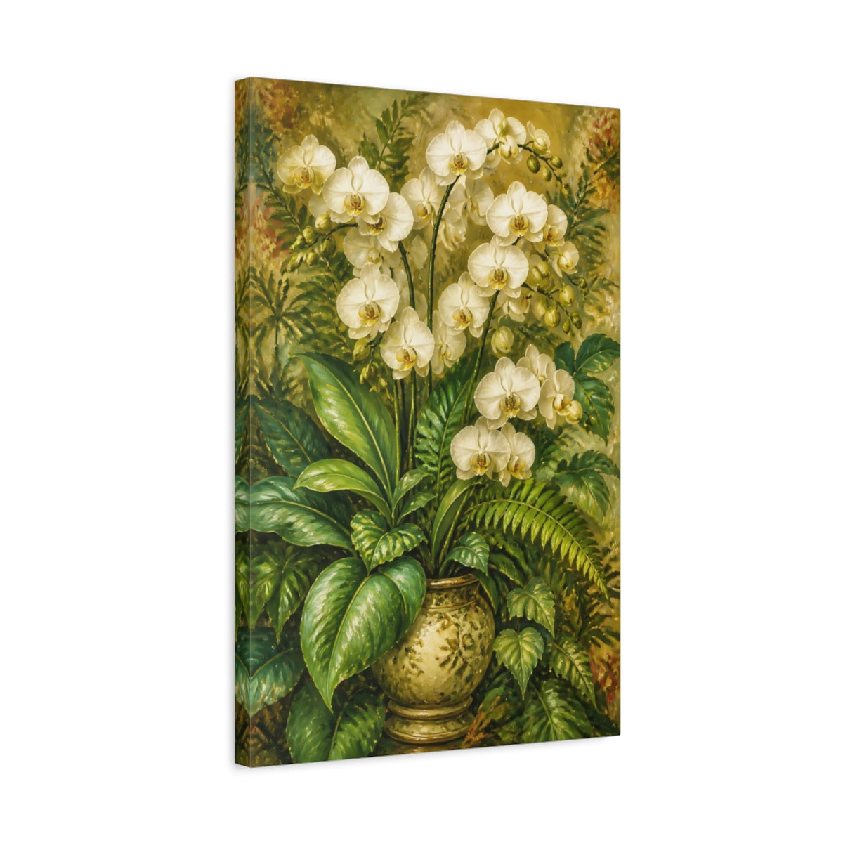 Side Mockup 3. White Orchid Flowers Bouquet shown as canvas print