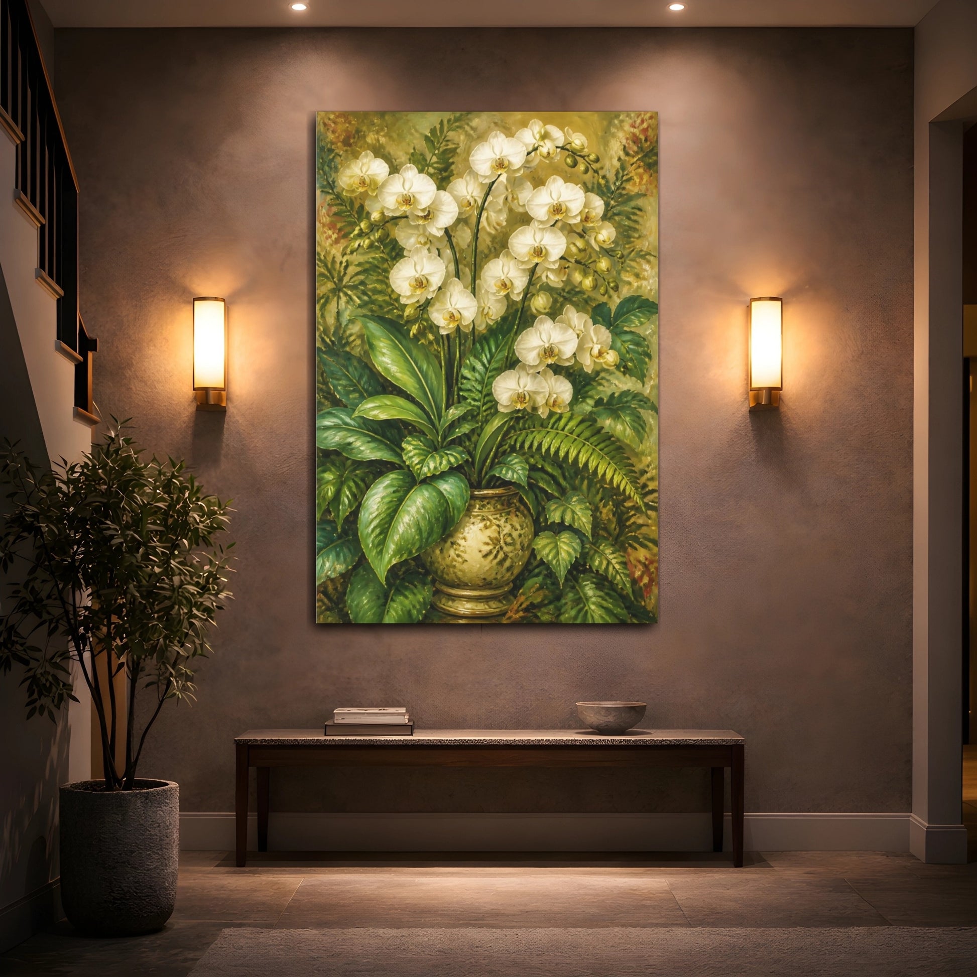 Mockup 2. White Orchid Flowers Bouquet shown as canvas print