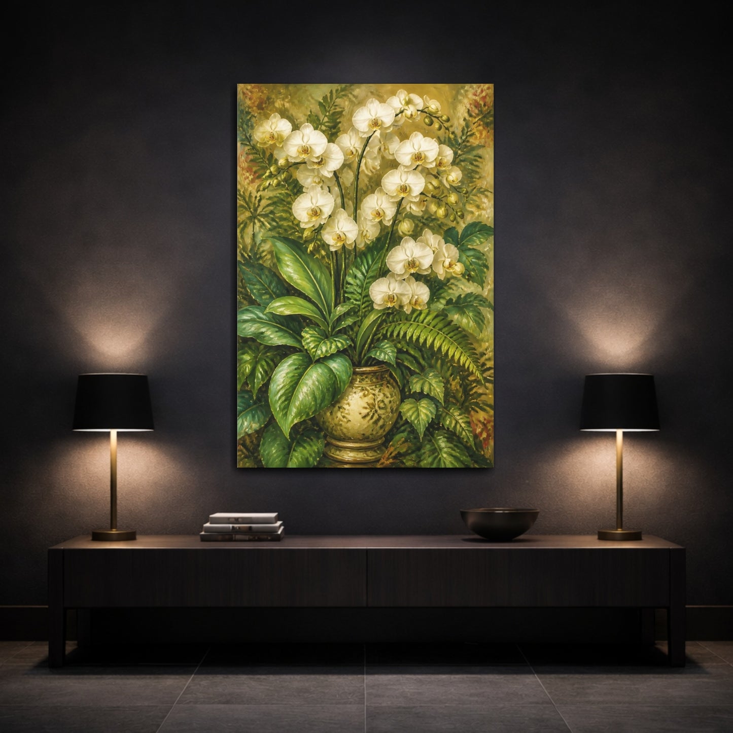 Mockup 3. White Orchid Flowers Bouquet shown as canvas print