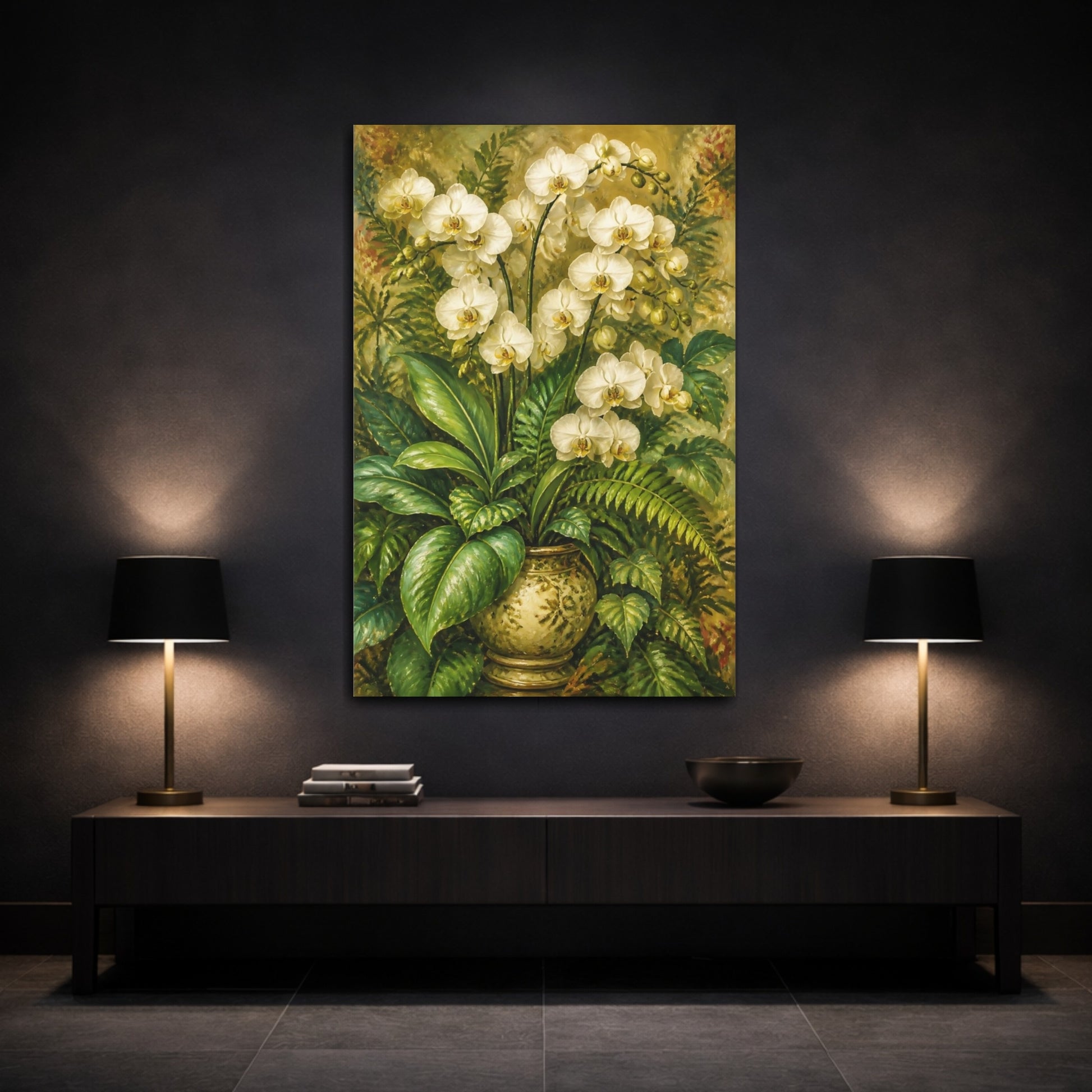 Mockup 3. White Orchid Flowers Bouquet shown as canvas print