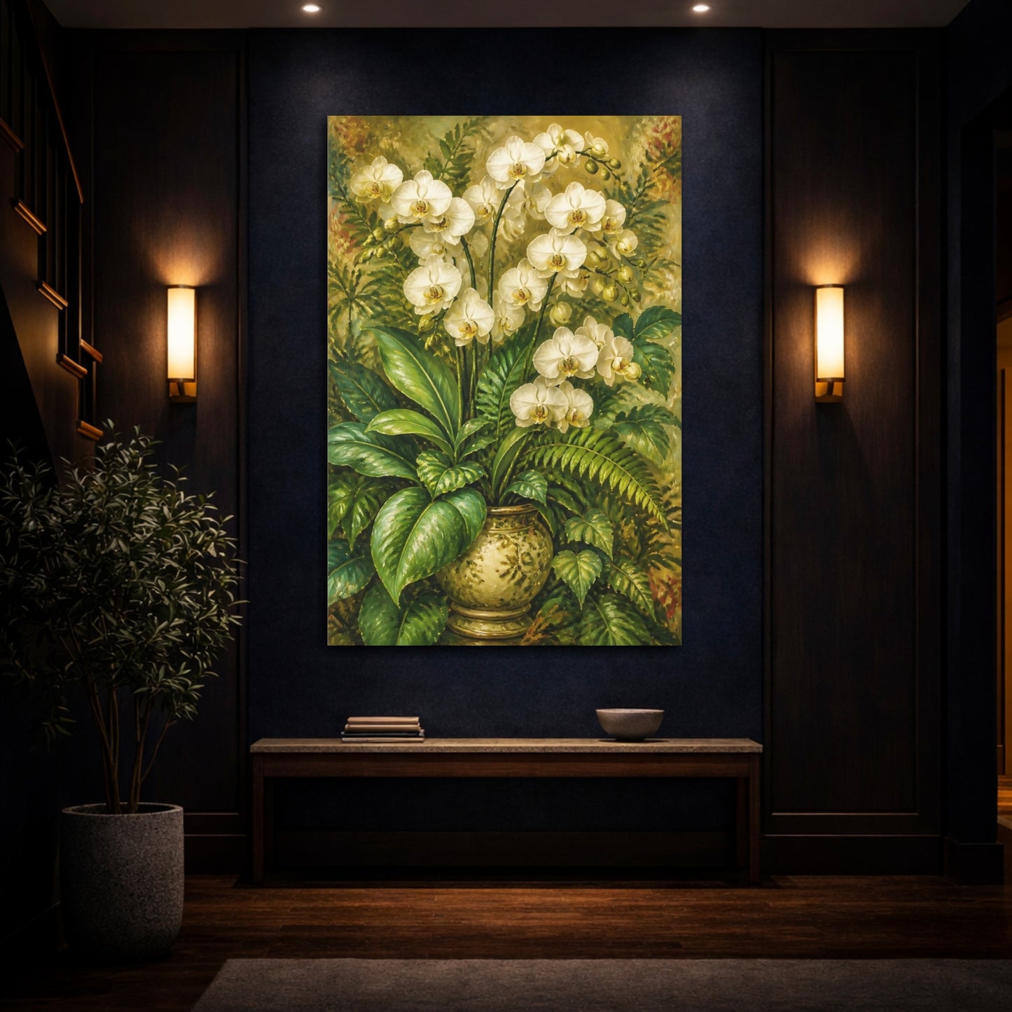 Mockup 4. White Orchid Flowers Bouquet shown as canvas print