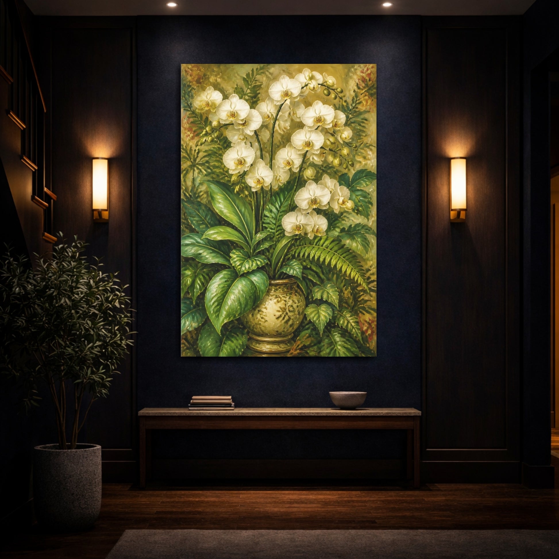Mockup 4. White Orchid Flowers Bouquet shown as canvas print