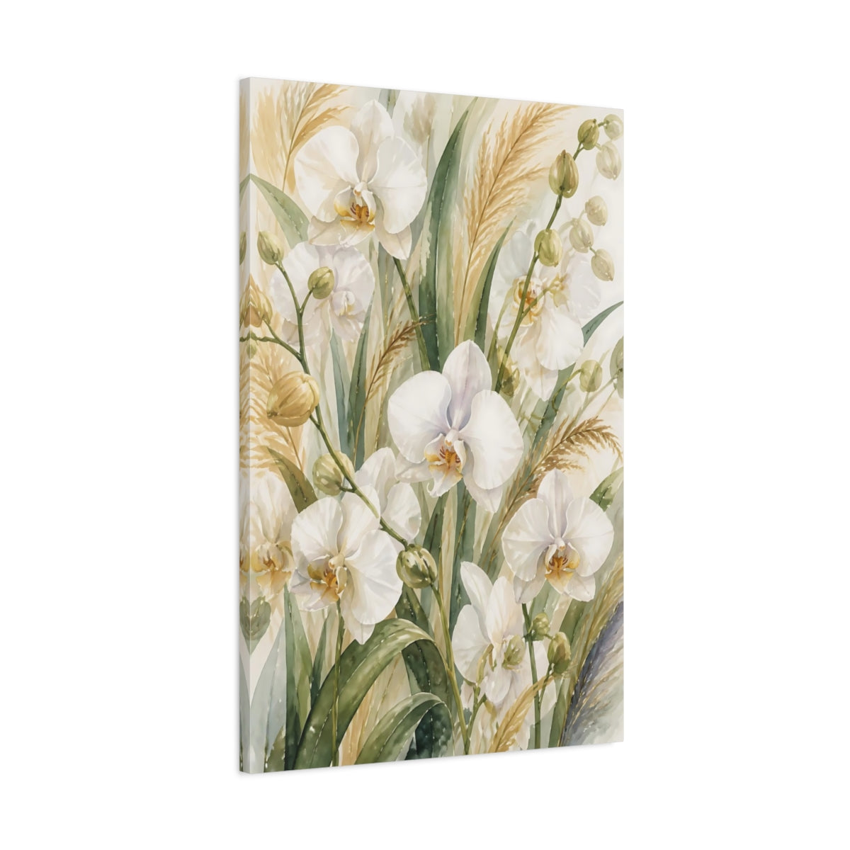 Main Mockup. White Orchid Flowers shown as canvas print