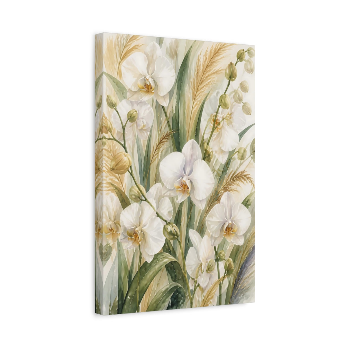 Side Mockup 4. White Orchid Flowers shown as canvas print