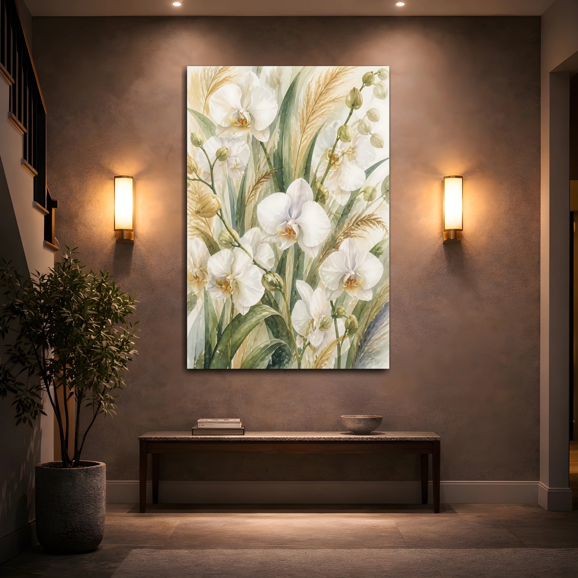 Mockup 2. White Orchid Flowers shown as canvas print