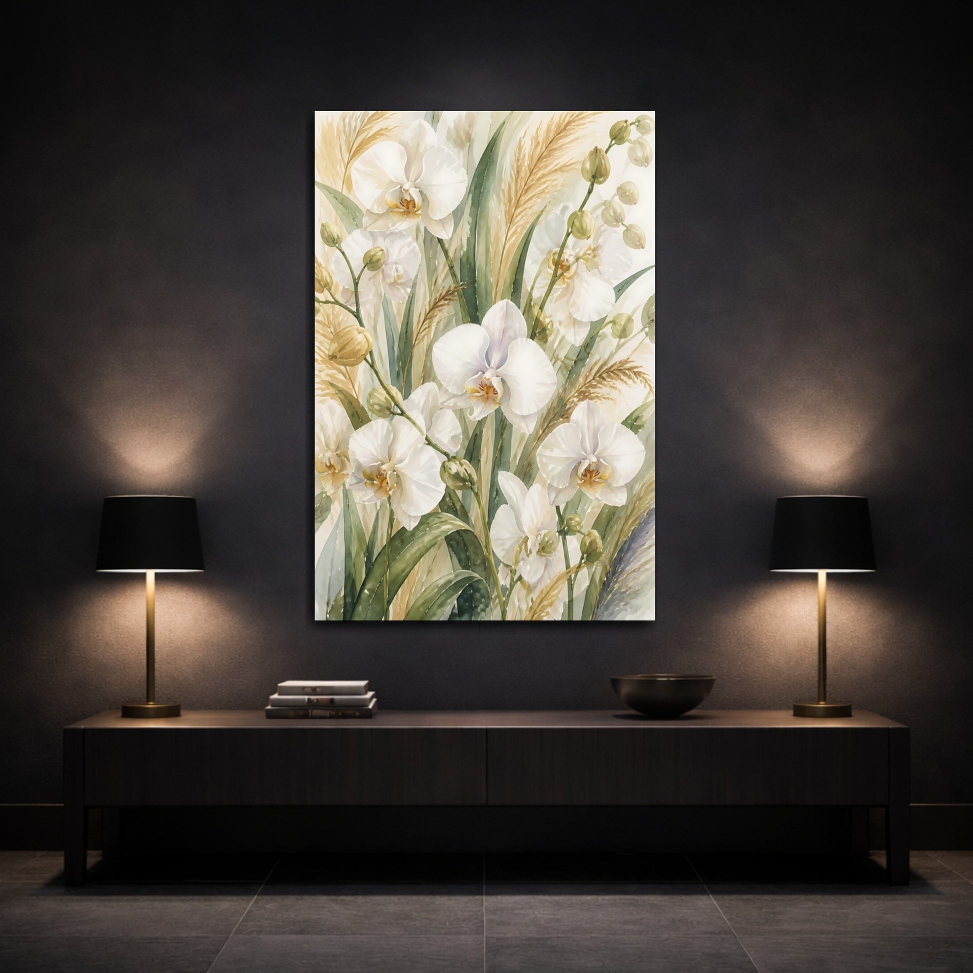 Mockup 3. White Orchid Flowers shown as canvas print