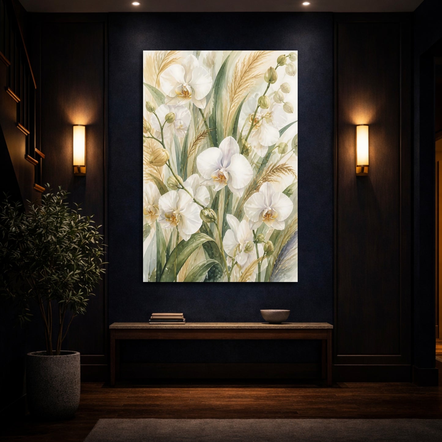Mockup 4. White Orchid Flowers shown as canvas print