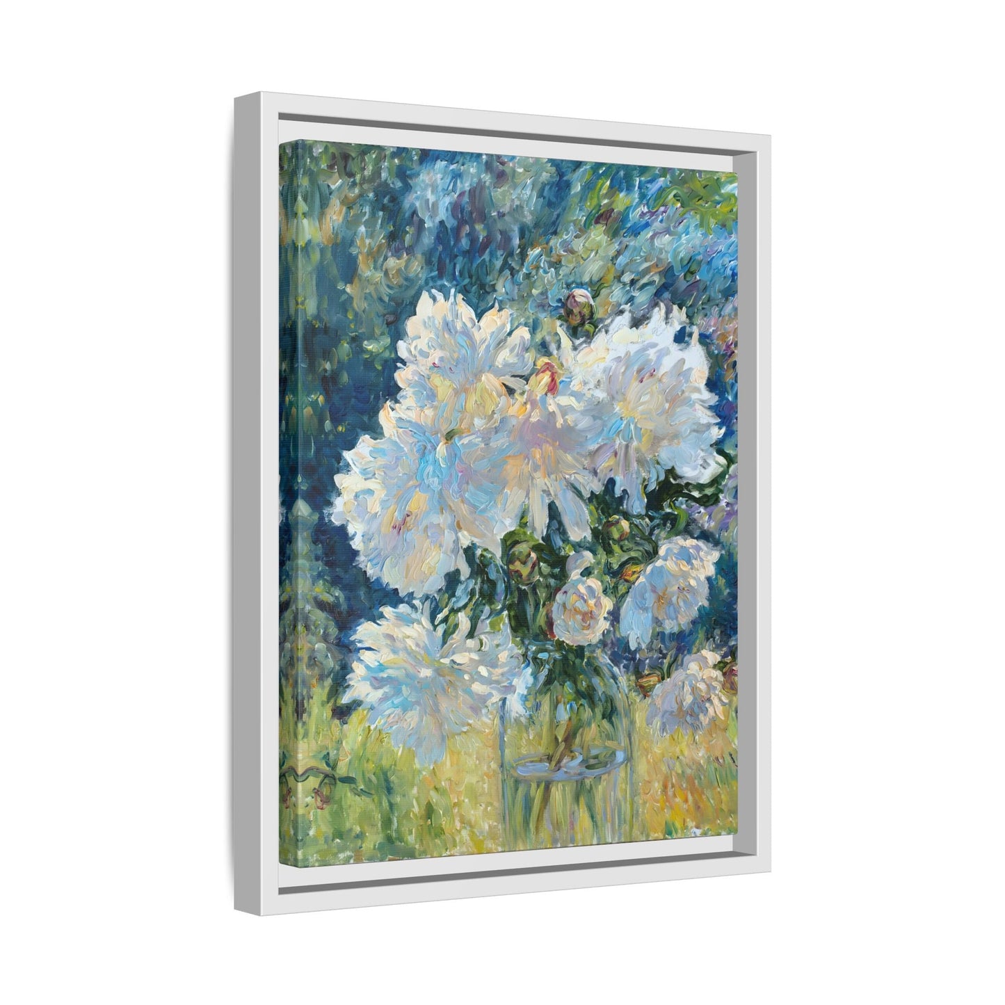 White Peony Floral Boho Canvas - Framed Flower Still Life Wall Art - YesArtYes