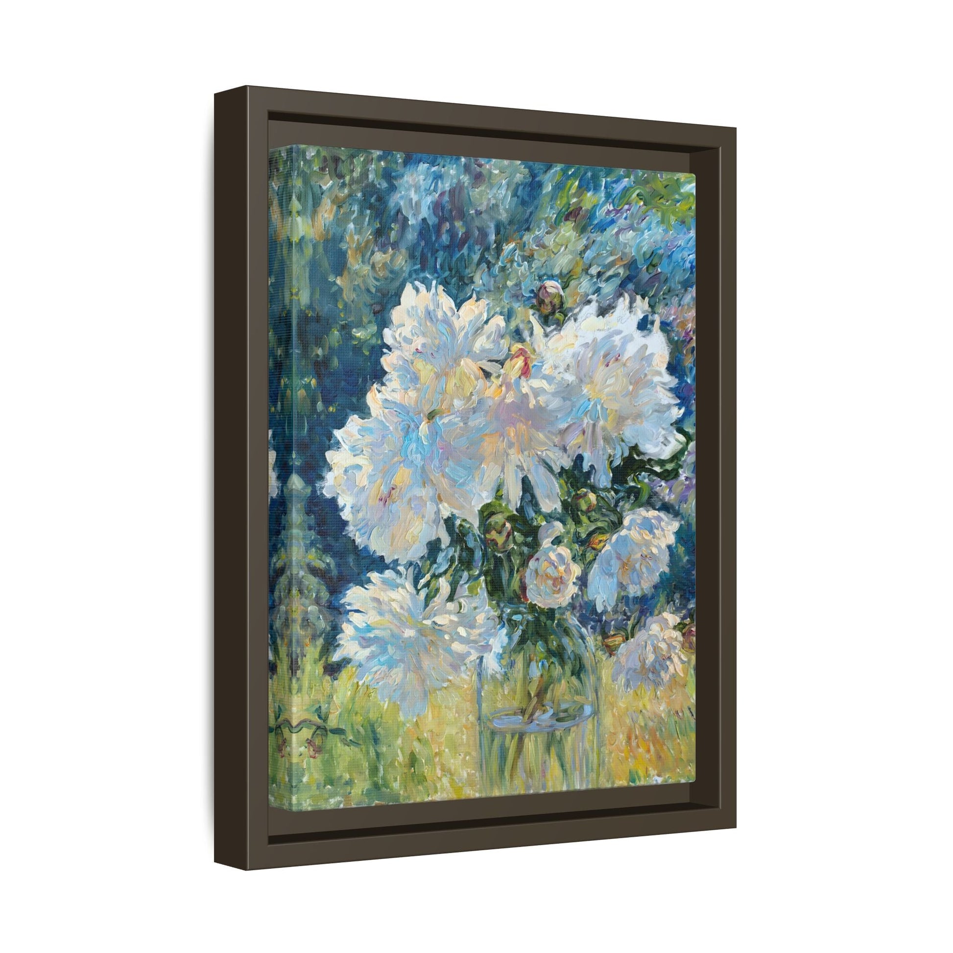 White Peony Floral Boho Canvas - Framed Flower Still Life Wall Art - YesArtYes