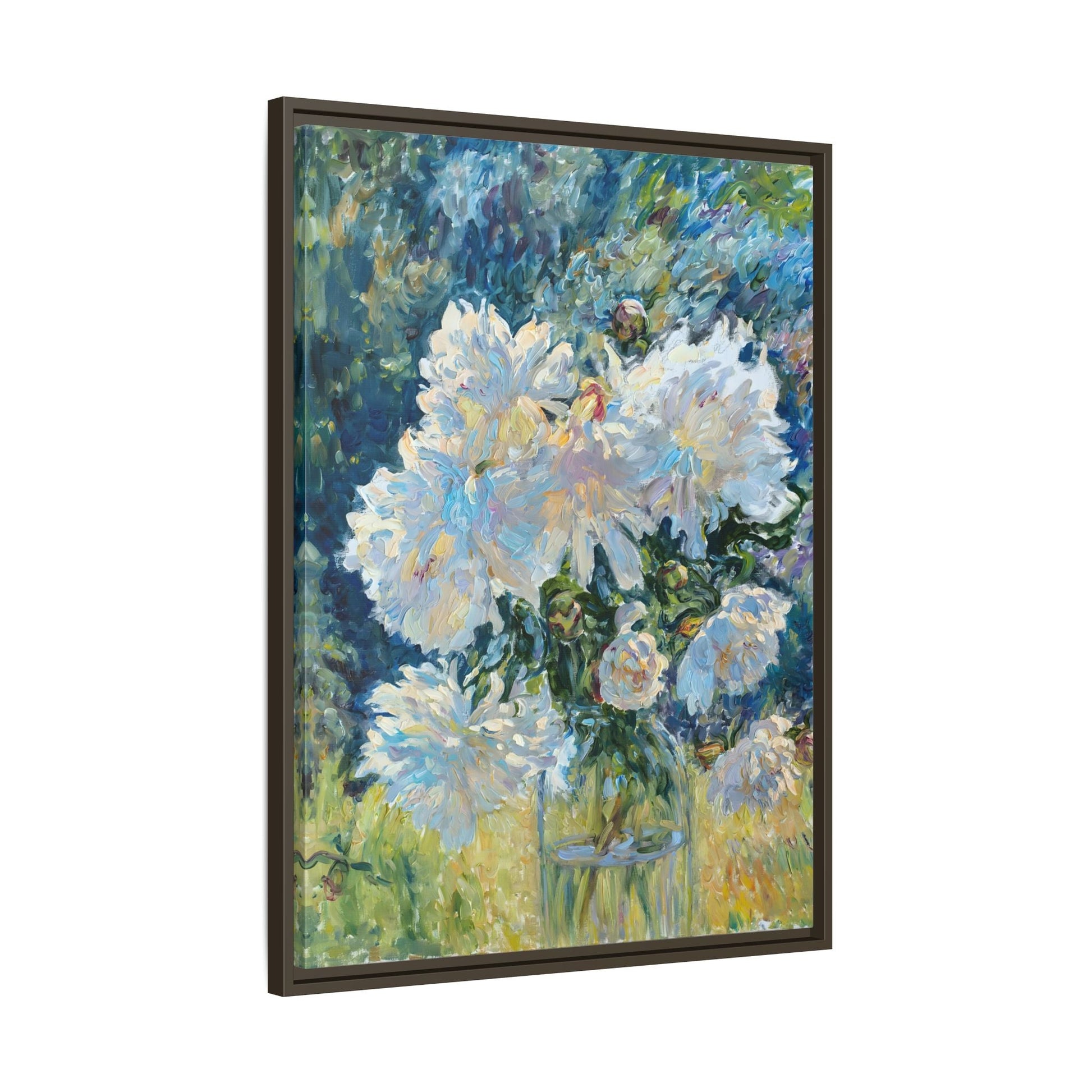 White Peony Floral Boho Canvas - Framed Flower Still Life Wall Art - YesArtYes
