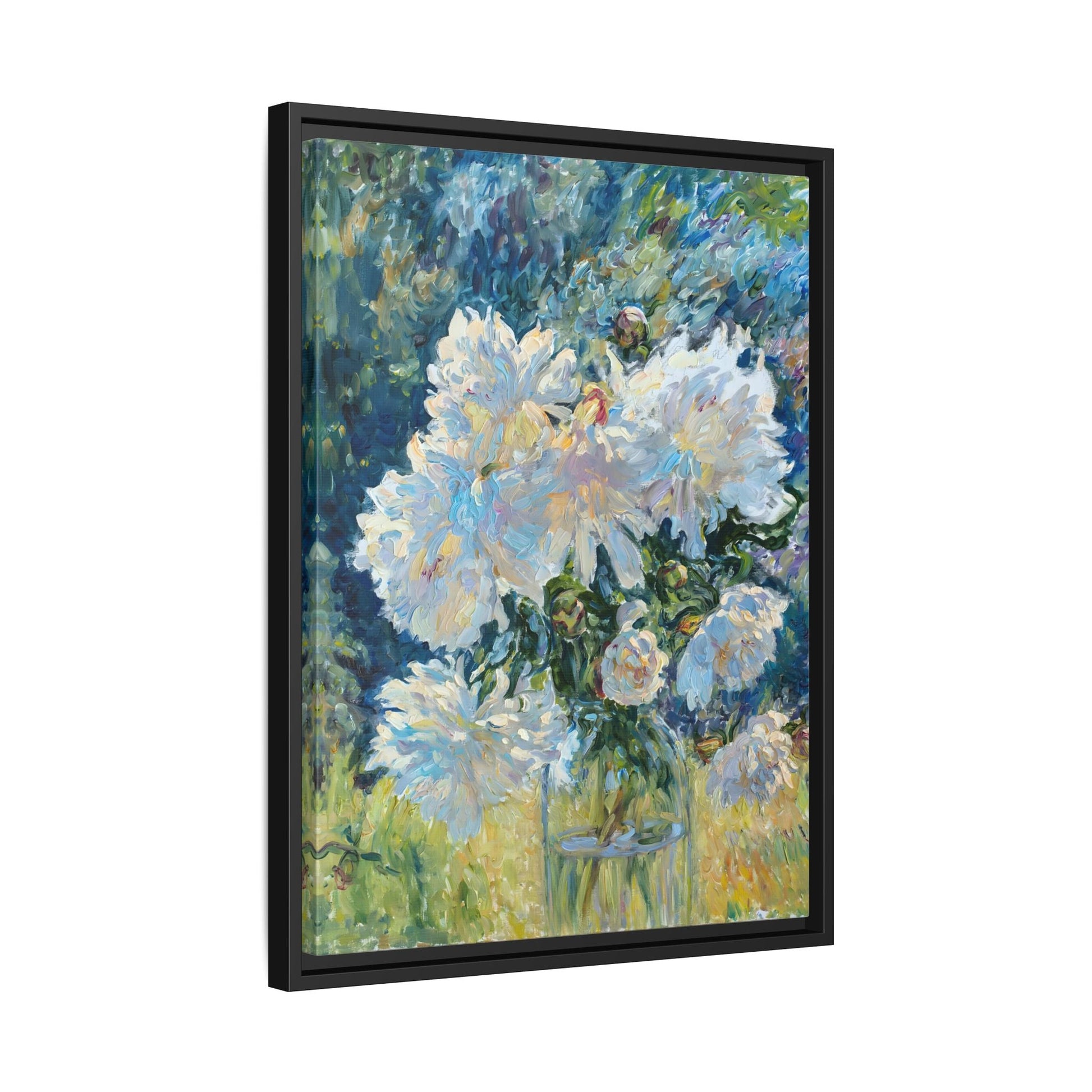 White Peony Floral Boho Canvas - Framed Flower Still Life Wall Art - YesArtYes