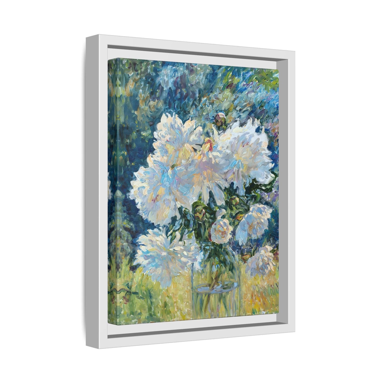 White Peony Floral Boho Canvas - Framed Flower Still Life Wall Art - YesArtYes