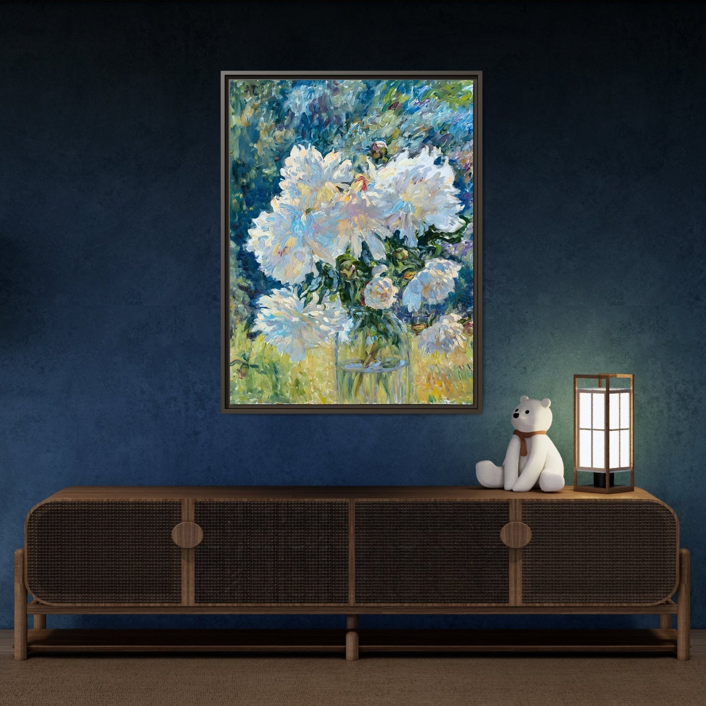 White Peony Floral Boho Canvas - Framed Flower Still Life Wall Art - YesArtYes