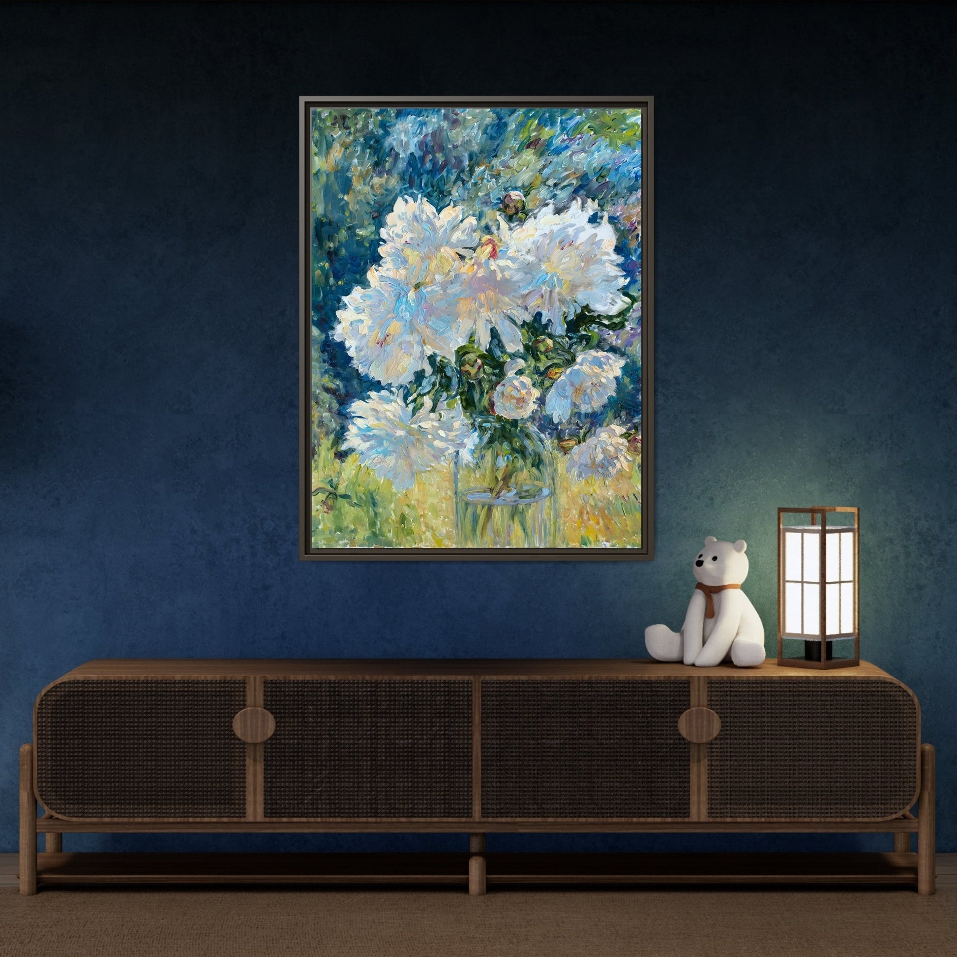 White Peony Floral Boho Canvas - Framed Flower Still Life Wall Art - YesArtYes