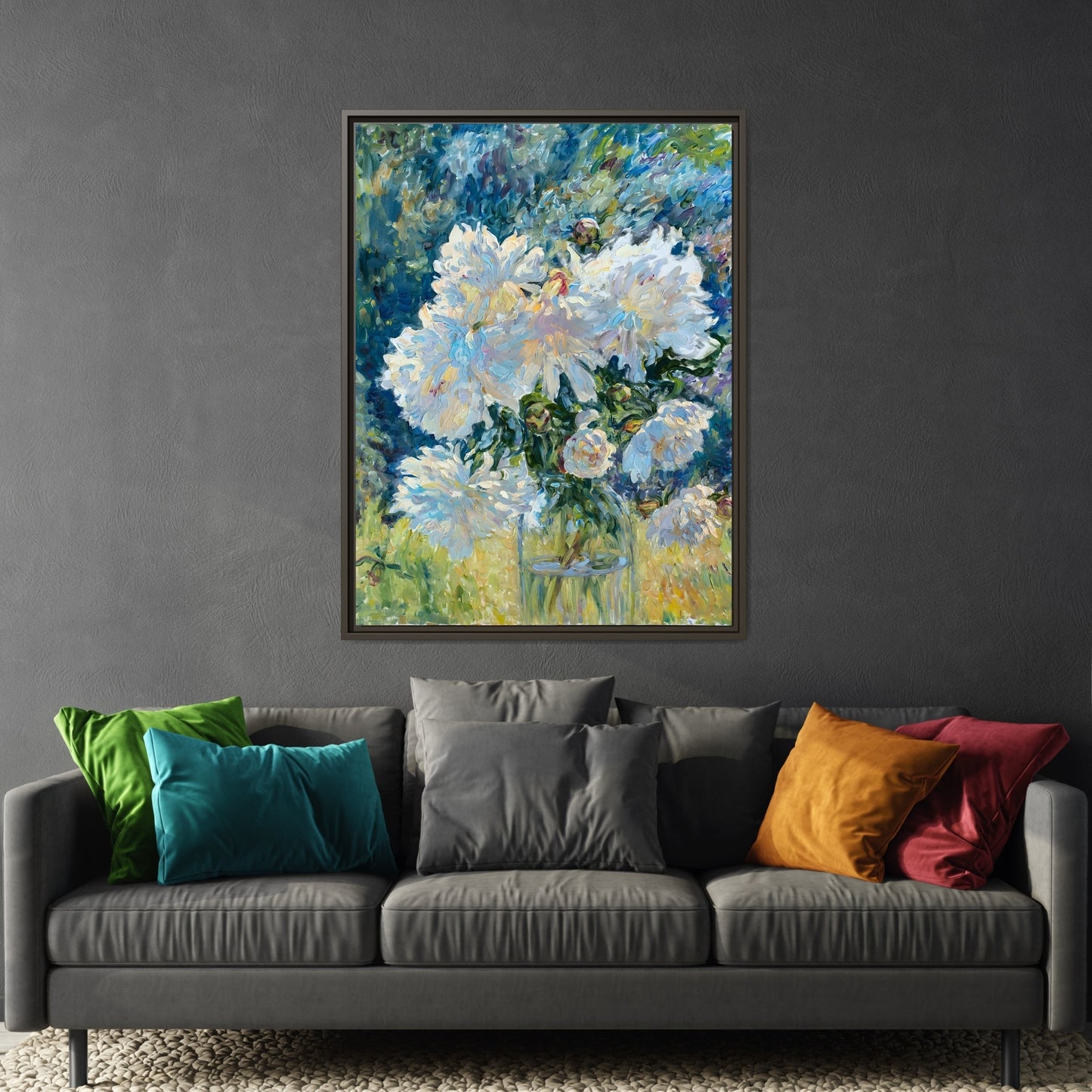 White Peony Floral Boho Canvas - Framed Flower Still Life Wall Art - YesArtYes
