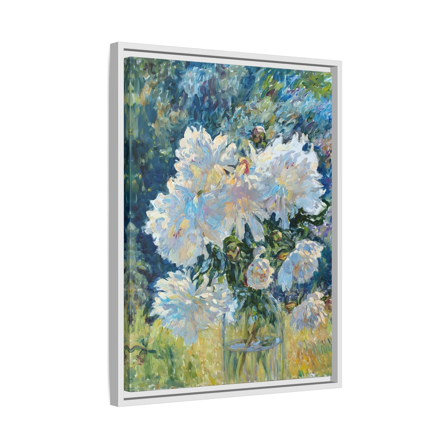 White Peony Floral Boho Canvas - Framed Flower Still Life Wall Art - YesArtYes