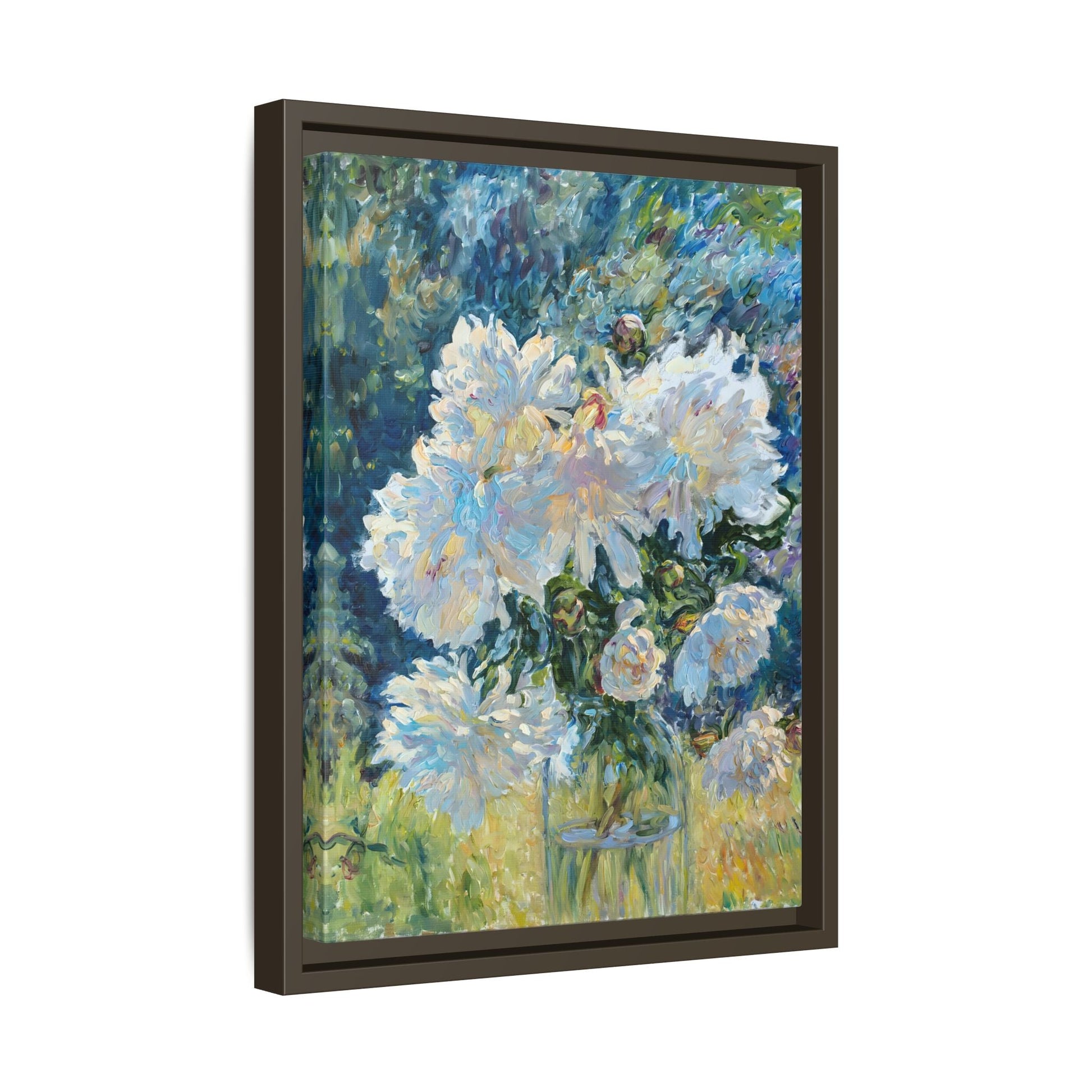 White Peony Floral Boho Canvas - Framed Flower Still Life Wall Art - YesArtYes