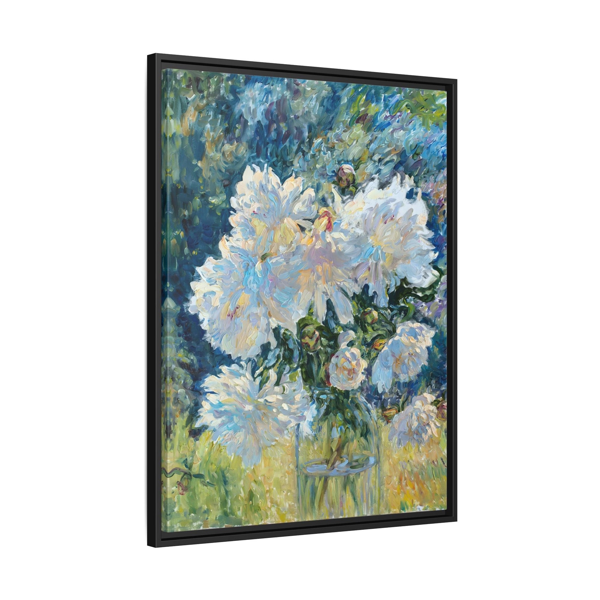 White Peony Floral Boho Canvas - Framed Flower Still Life Wall Art - YesArtYes