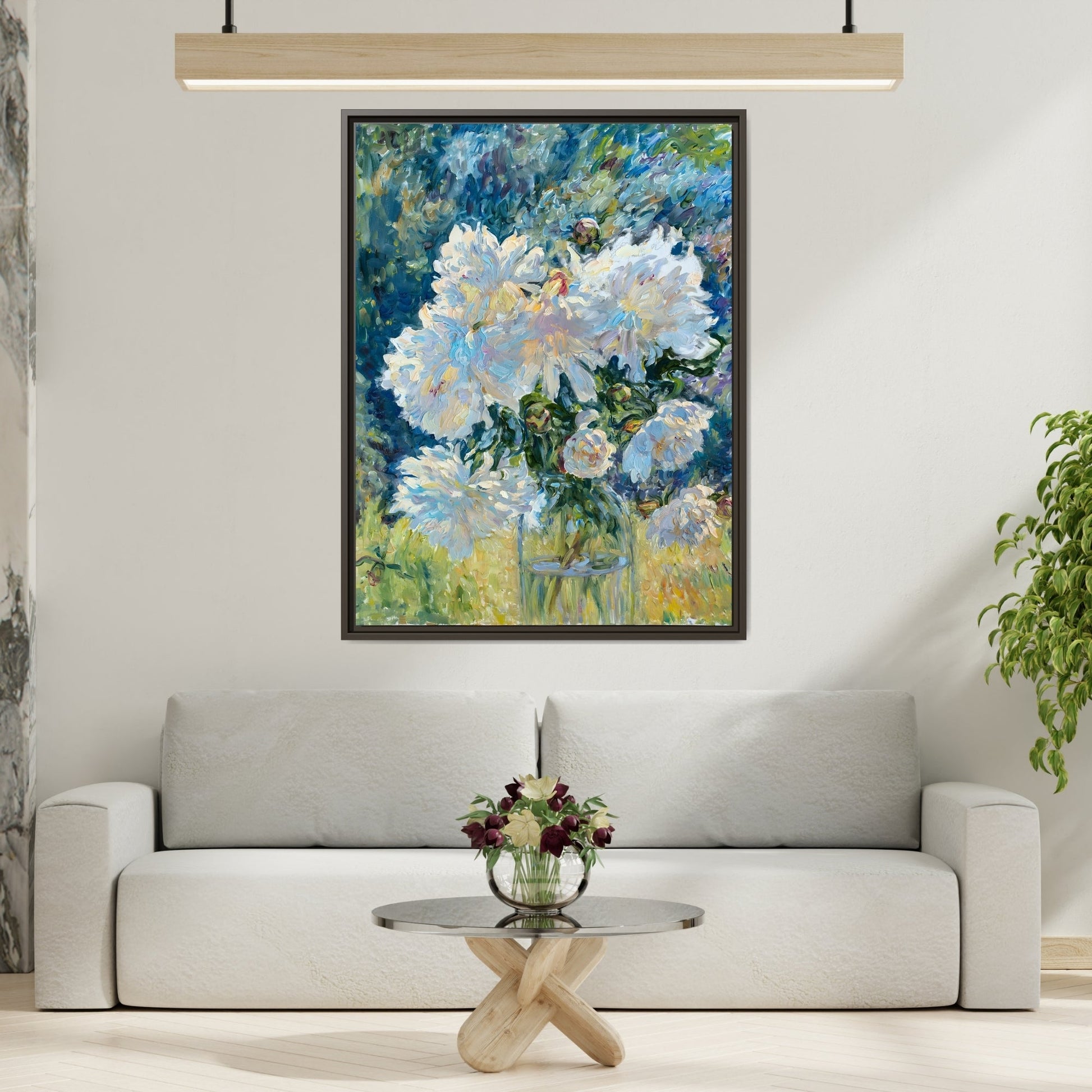 White Peony Floral Boho Canvas - Framed Flower Still Life Wall Art - YesArtYes