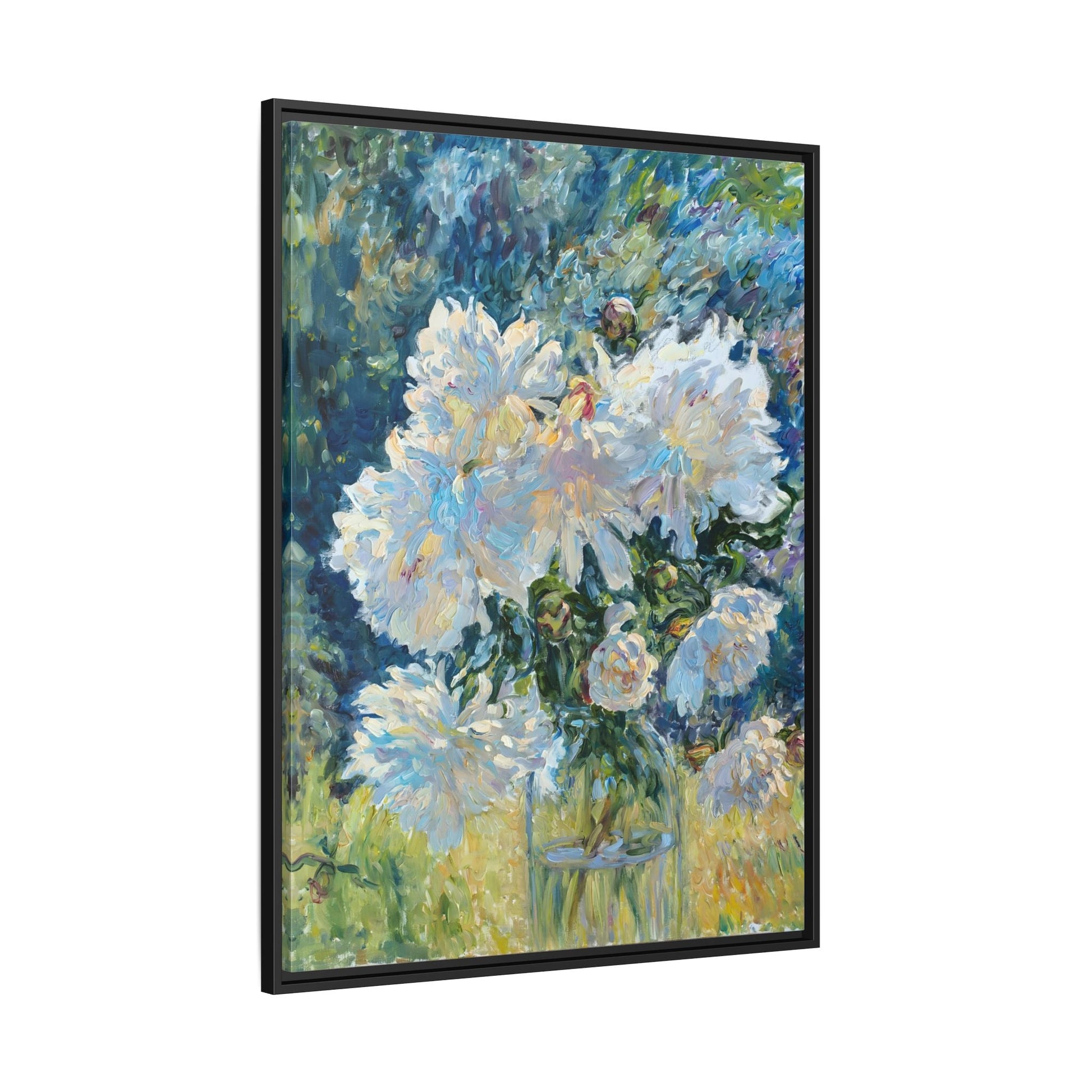 White Peony Floral Boho Canvas - Framed Flower Still Life Wall Art - YesArtYes