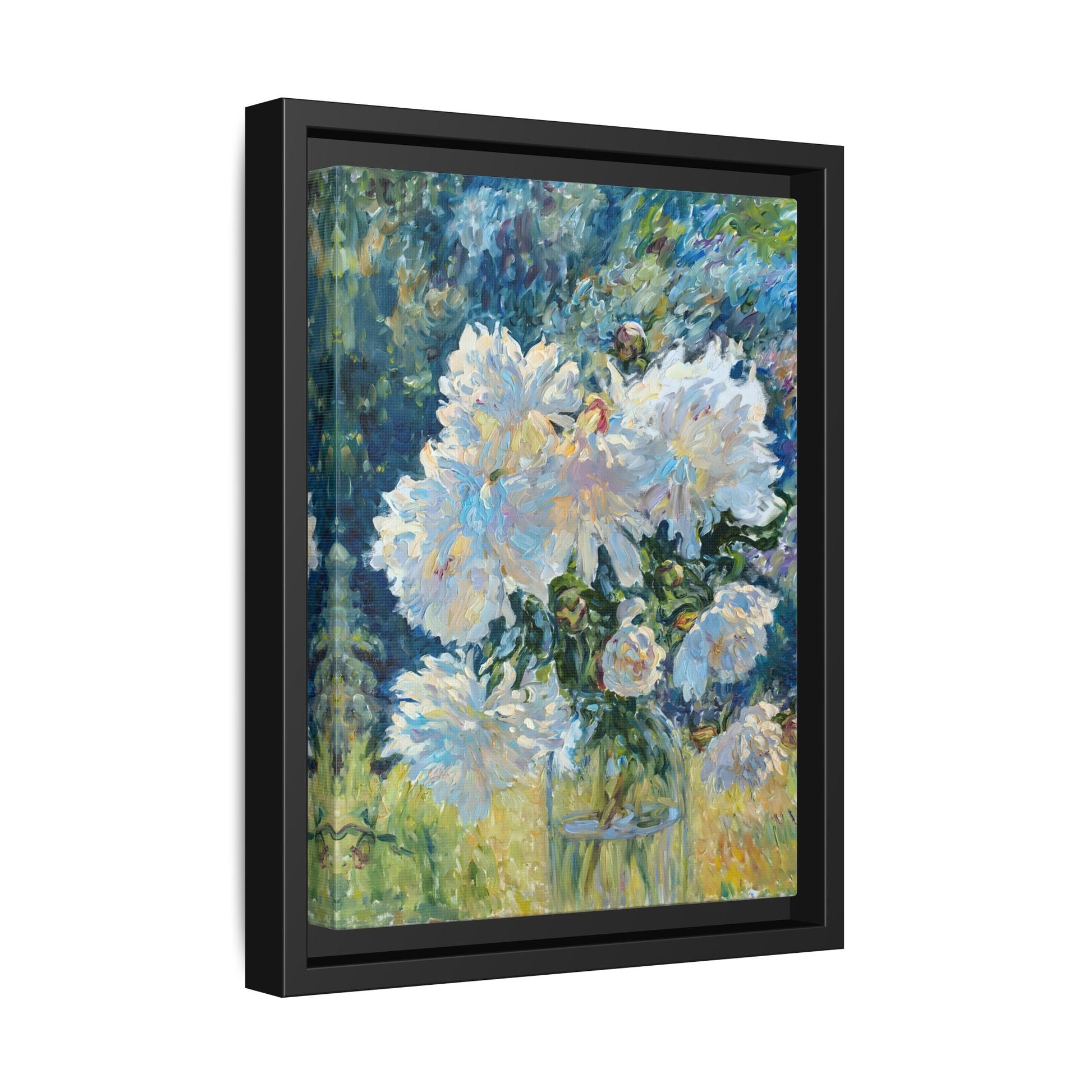 White Peony Floral Boho Canvas - Framed Flower Still Life Wall Art - YesArtYes
