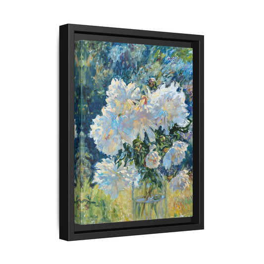 White Peony Floral Boho Canvas - Framed Flower Still Life Wall Art - YesArtYes