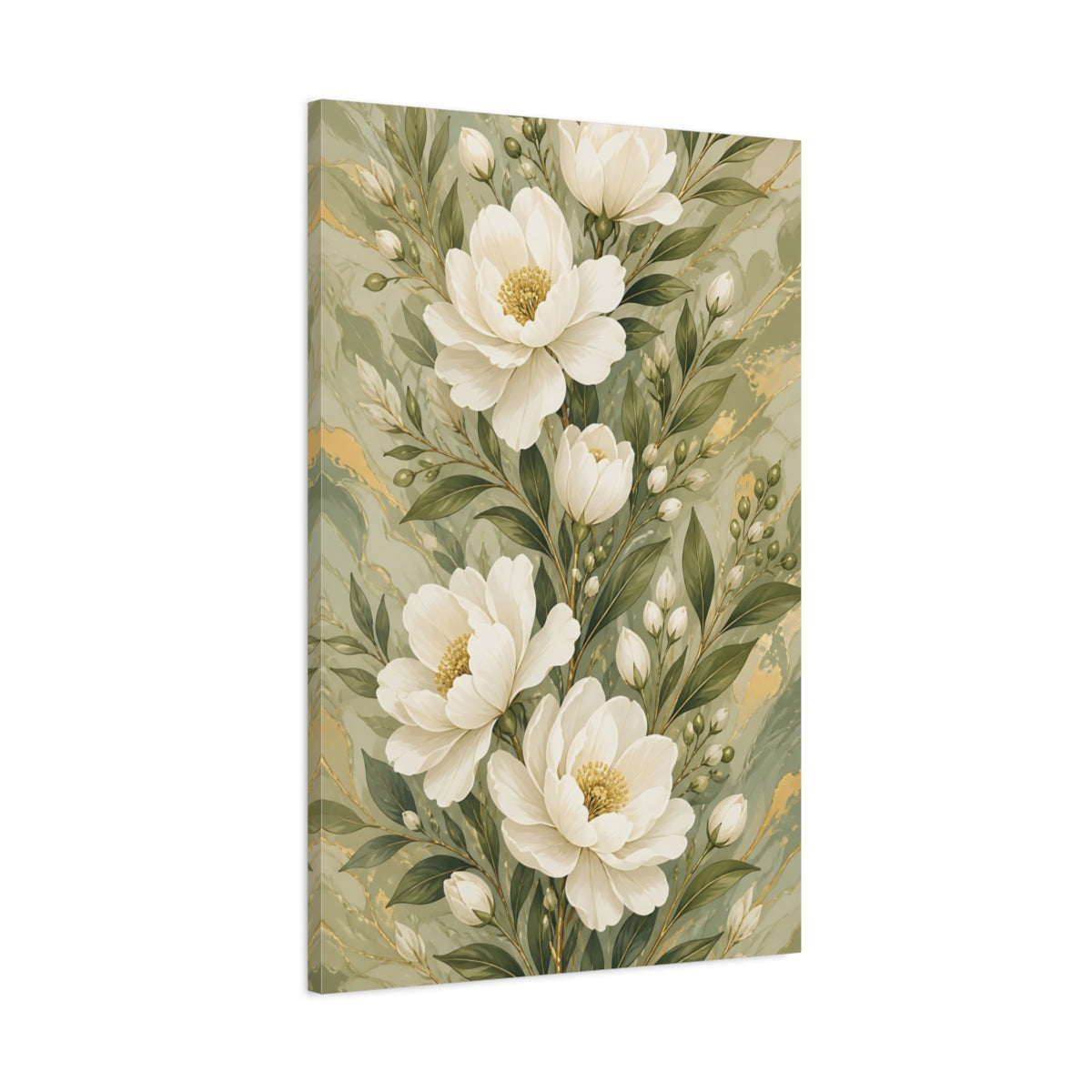 Main Mockup. White Peony Flowers shown as canvas print