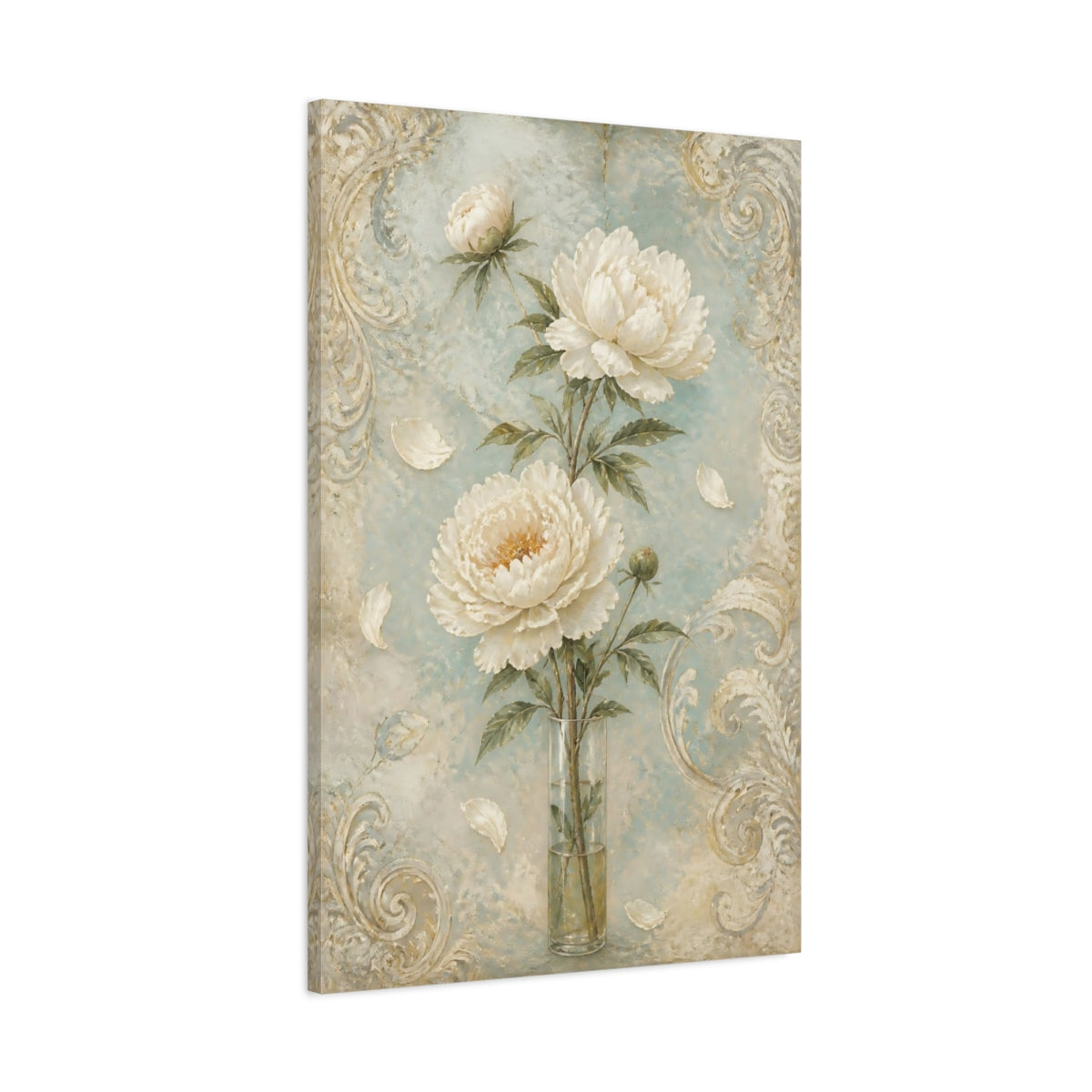 Main Mockup. White Peony Flowers shown as canvas print