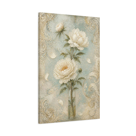 Main Mockup. White Peony Flowers shown as canvas print