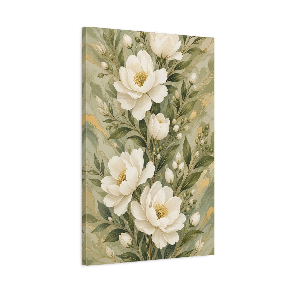 Side Mockup 2. White Peony Flowers shown as canvas print