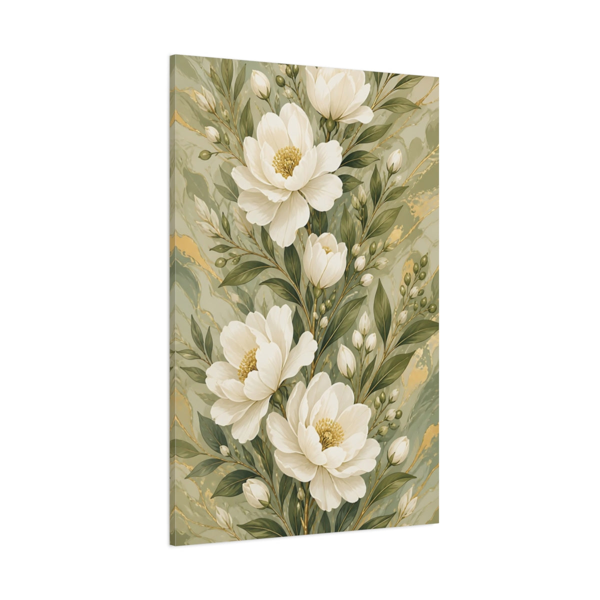 Side Mockup 1. White Peony Flowers shown as canvas print