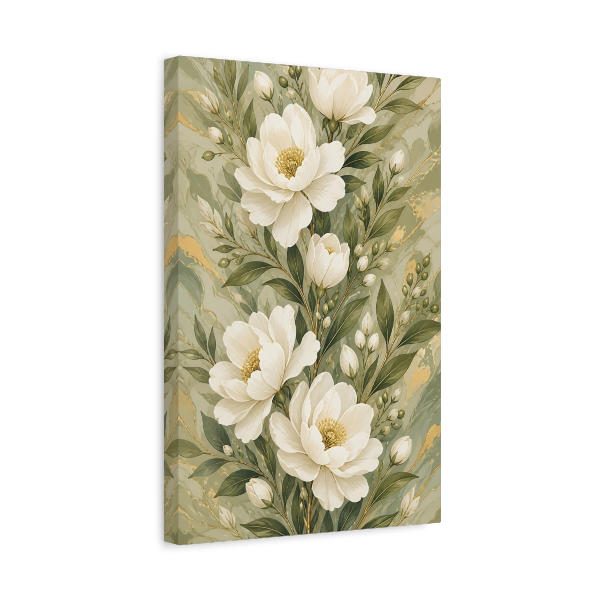 Side Mockup 4. White Peony Flowers shown as canvas print