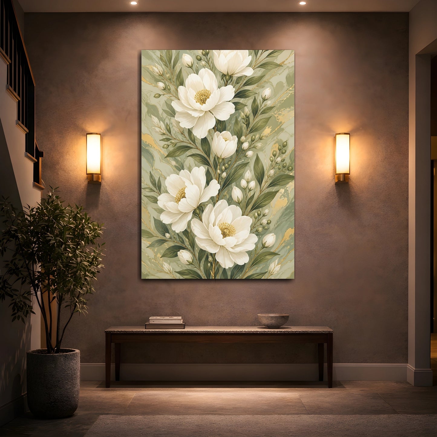 Mockup 2. White Peony Flowers shown as canvas print