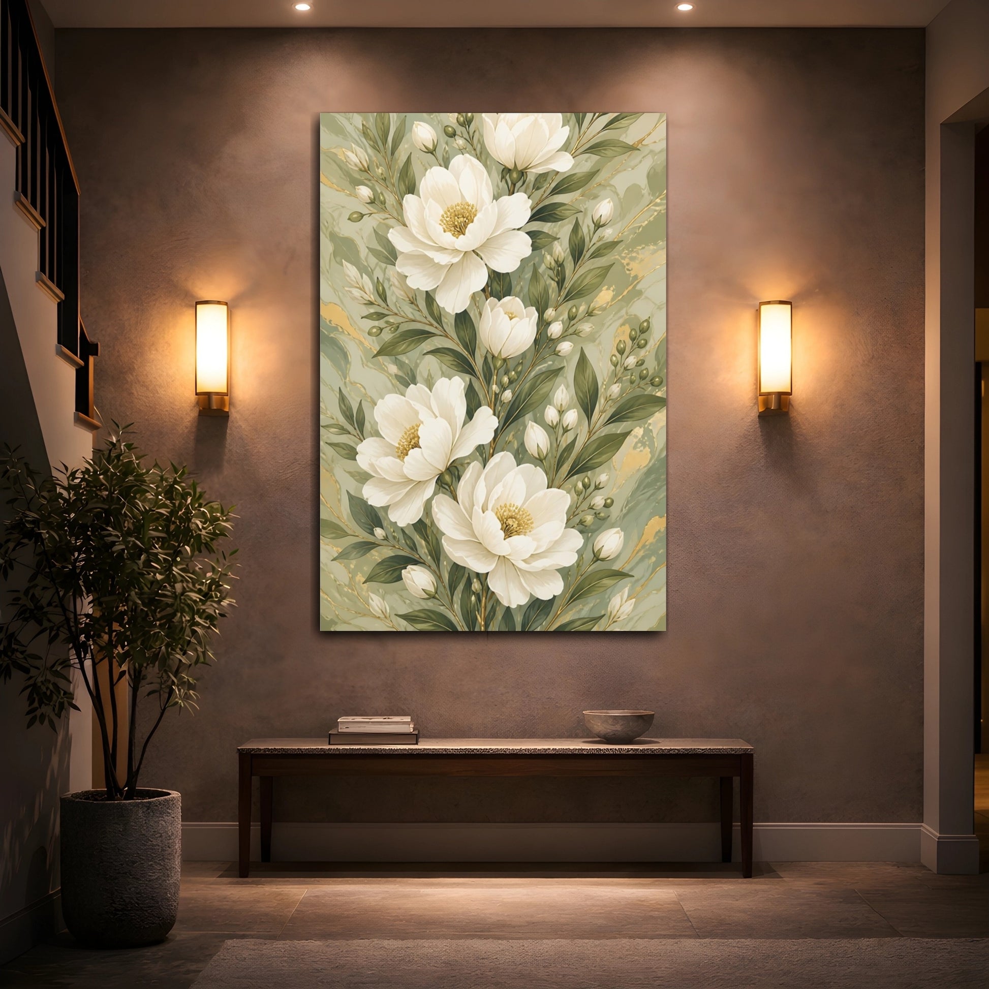 Mockup 2. White Peony Flowers shown as canvas print