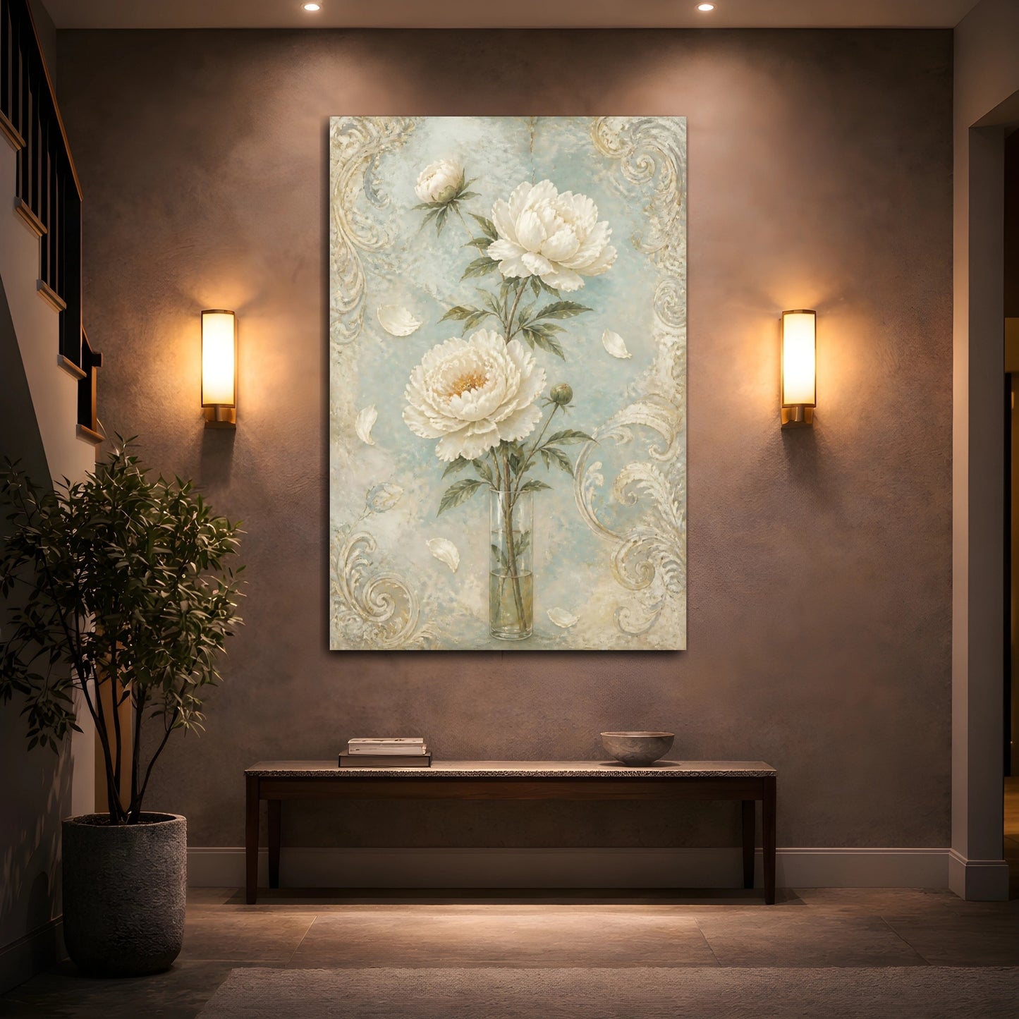 Mockup 2. White Peony Flowers shown as canvas print