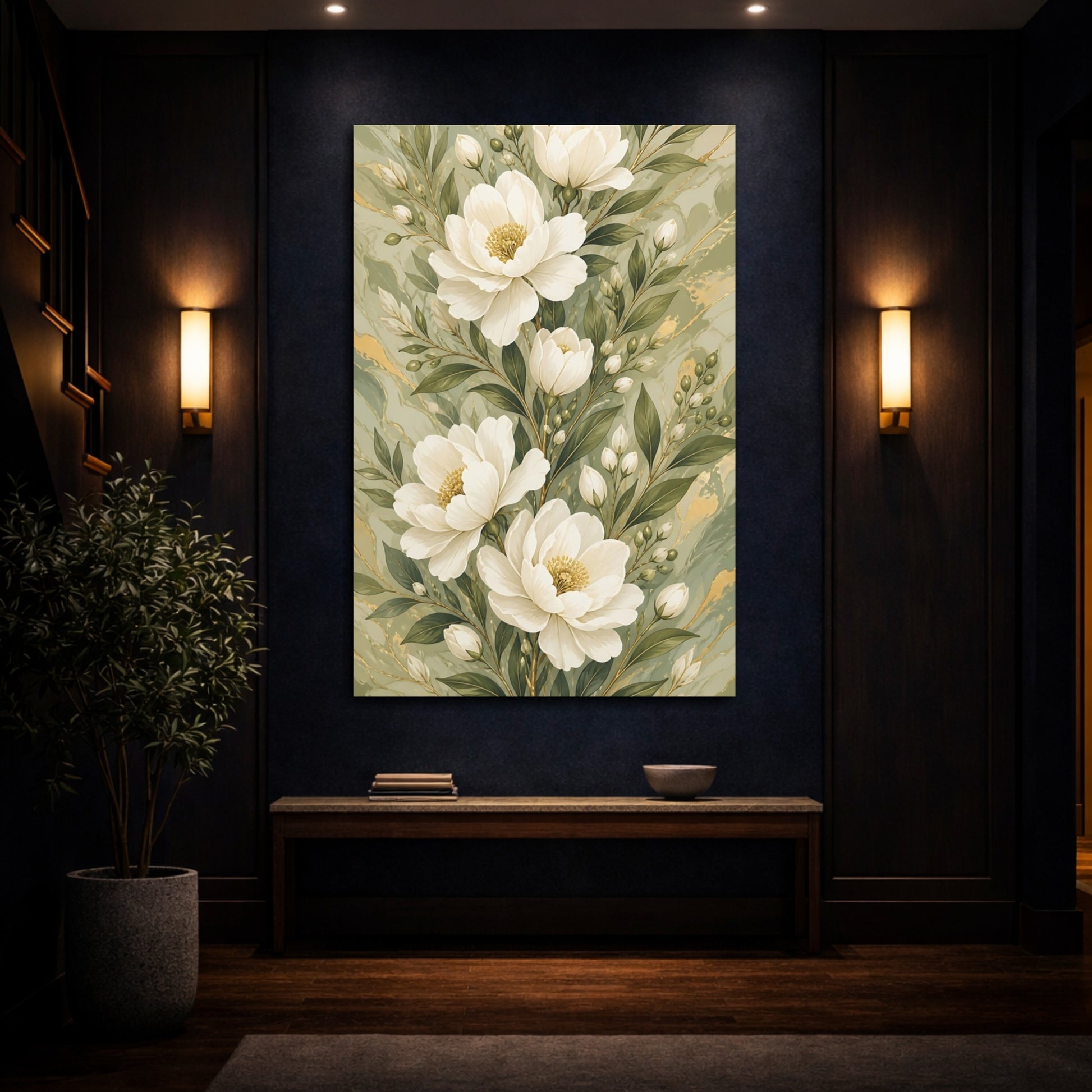 Mockup 4. White Peony Flowers shown as canvas print