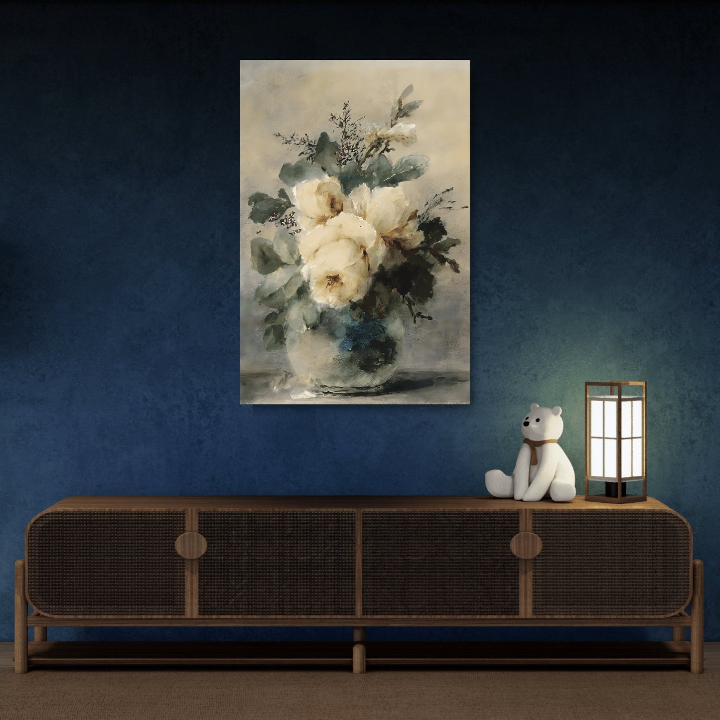 White Roses Still Life Peonies Vase - Vintage Canvas Wall Art Print