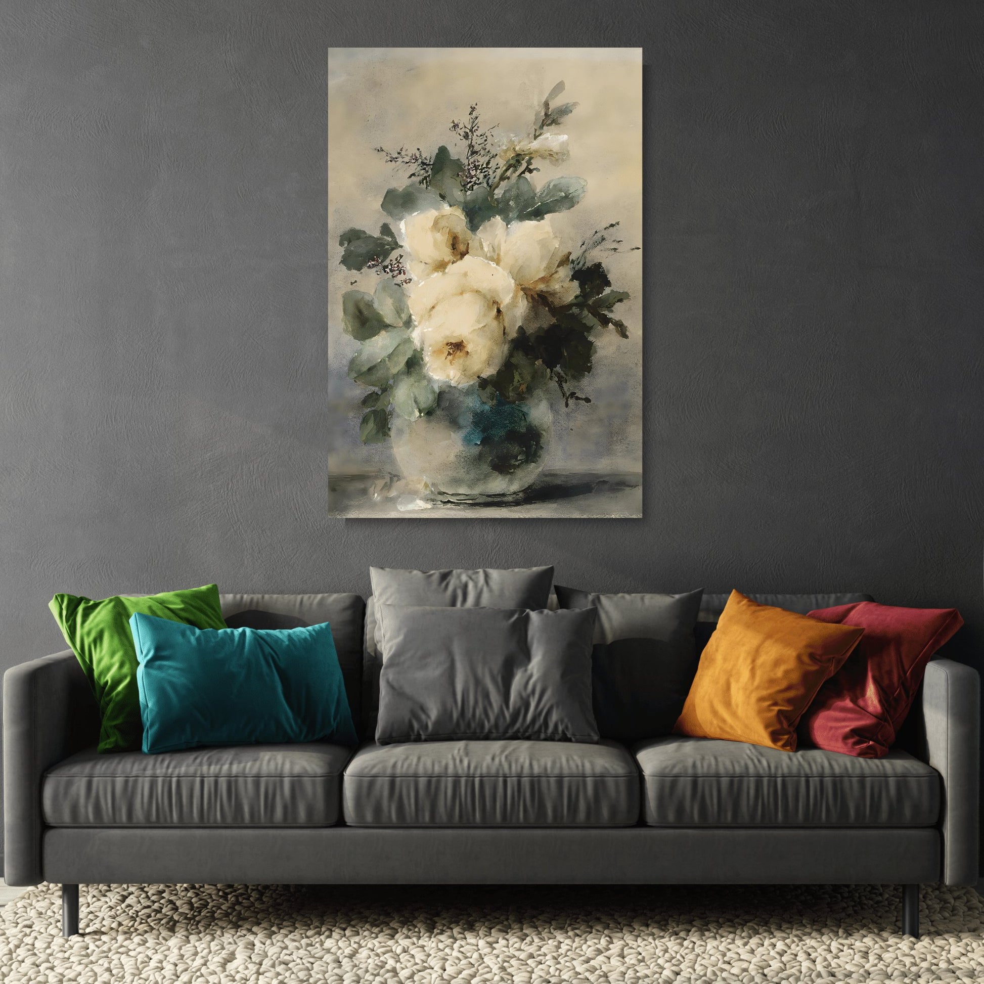 White Roses Still Life Peonies Vase - Vintage Canvas Wall Art Print