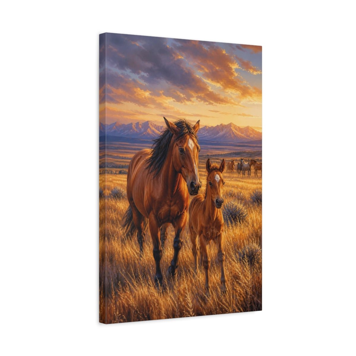 Wild Horses Animals Sunset Canvas Print Wall Art – Living Room Decor, Above Console Table - YesArtYes