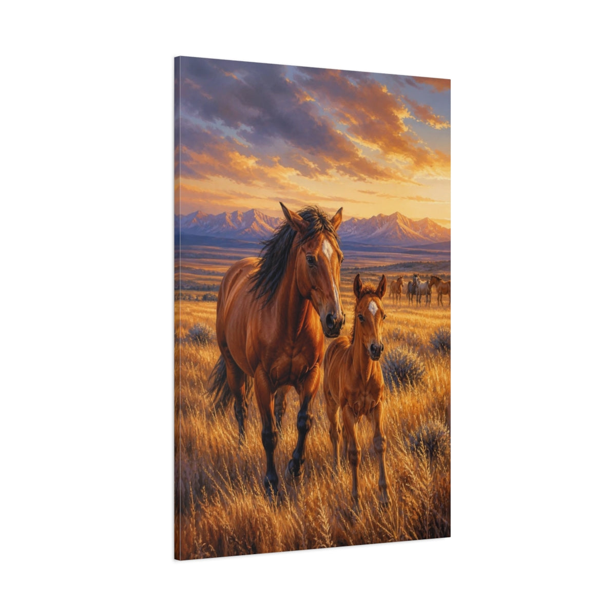 Side Mockup 1. Wild Horses Animals Sunset shown as canvas print
