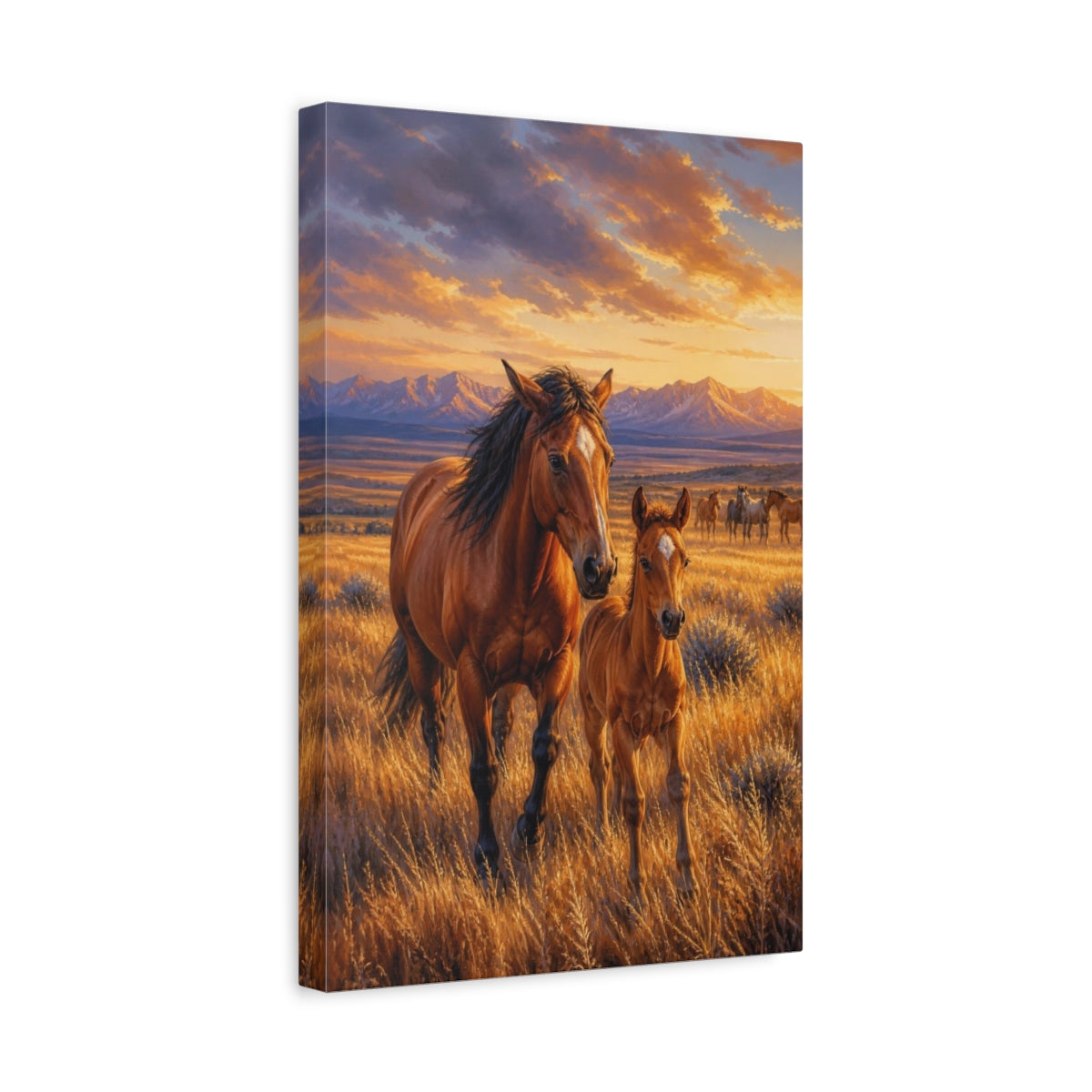 Side Mockup 4. Wild Horses Animals Sunset shown as canvas print